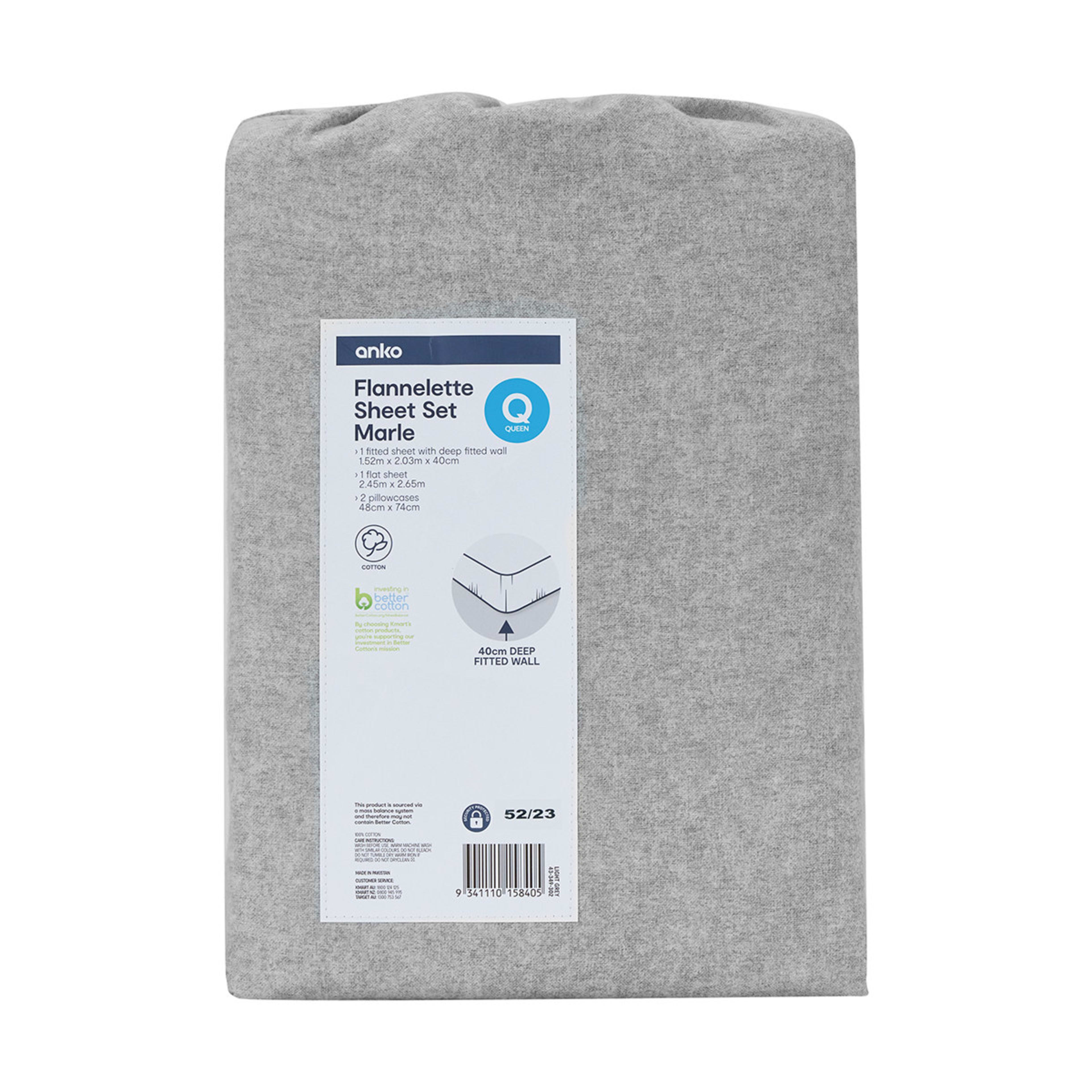 7 Marle Cotton Flannelette Sheet Set - Queen Bed, Light Grey, 7 of 7