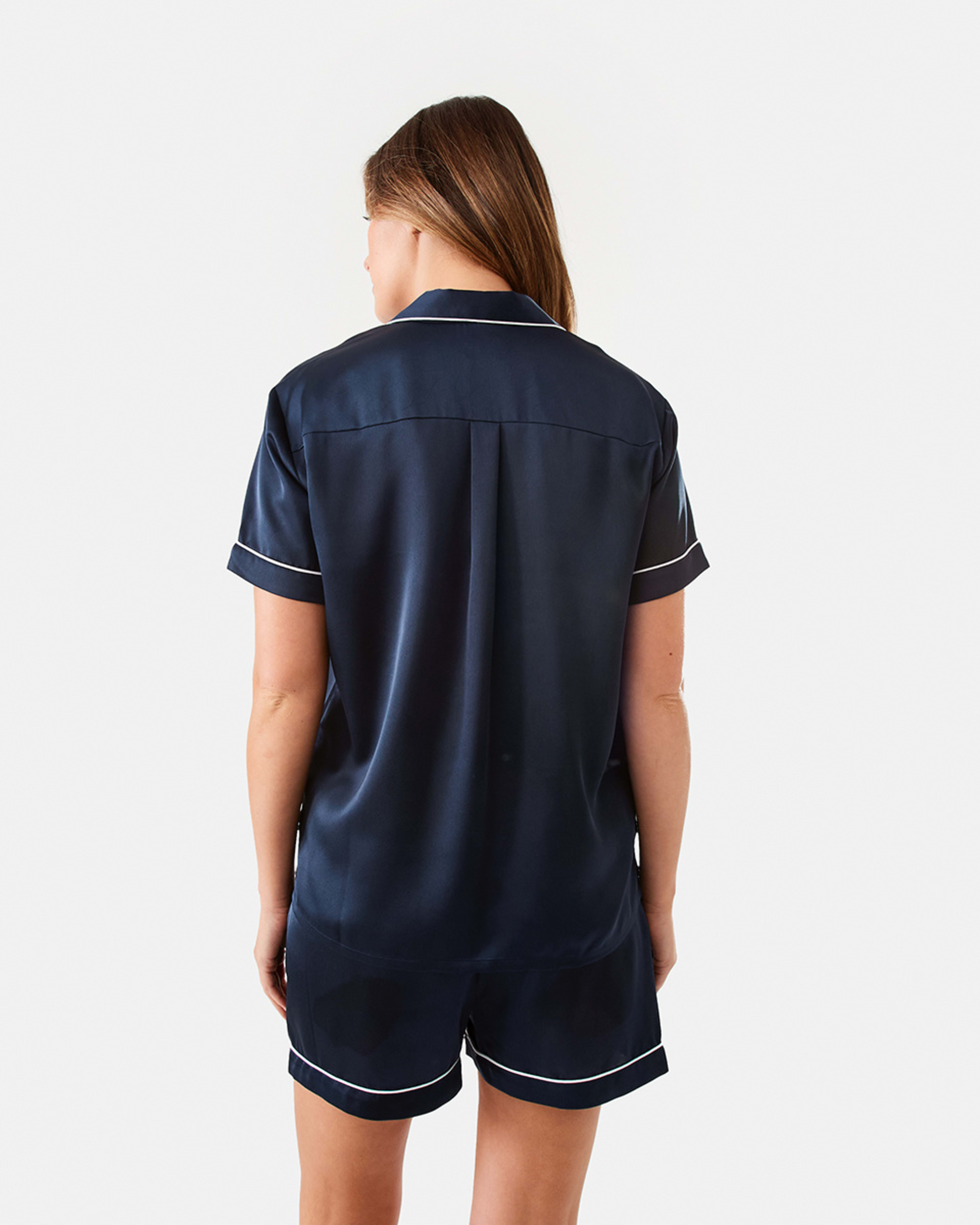 3 Short Sleeve Top and Shorts Satin Pyjama Set DEEP NAVY, 3 of 10