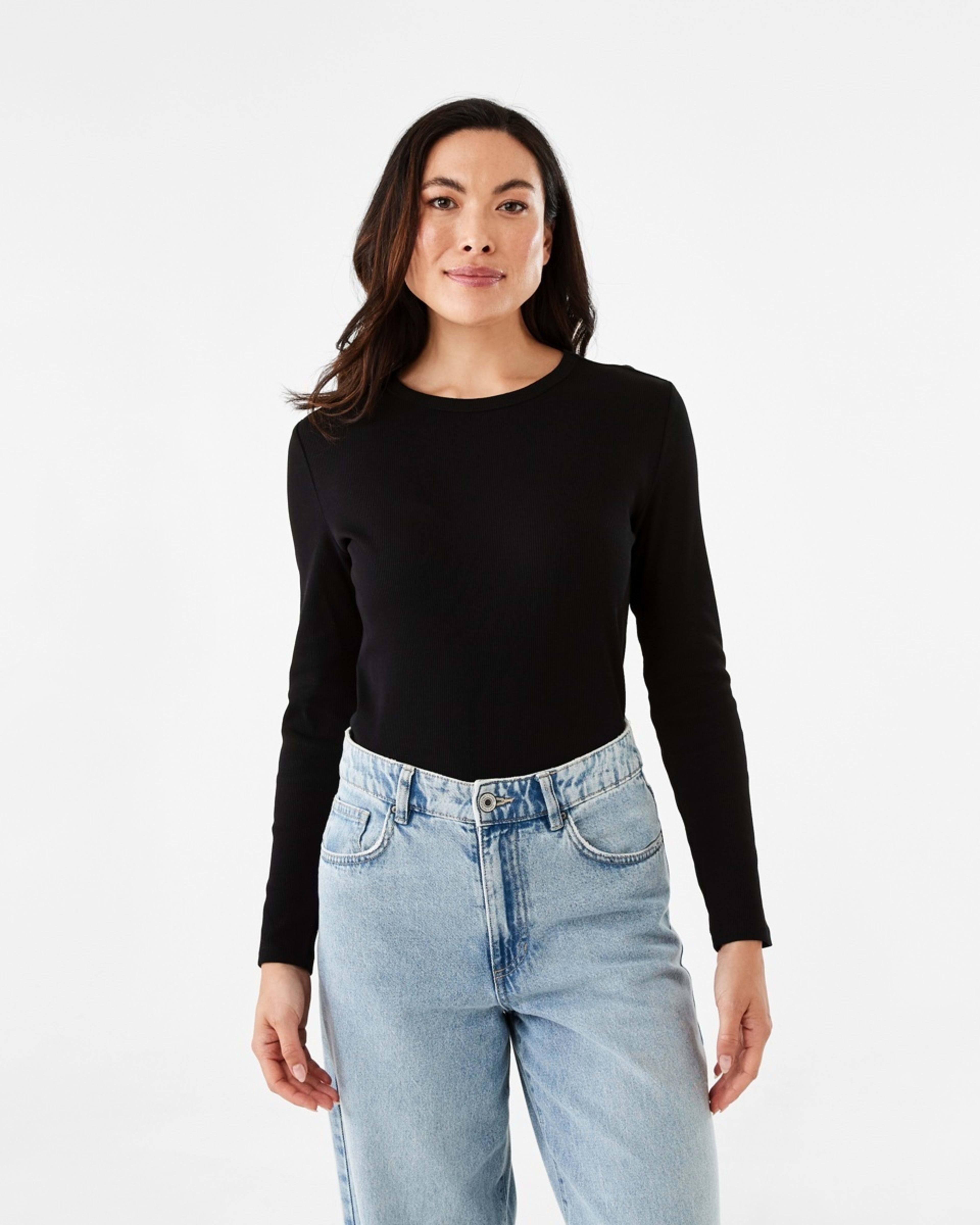 1 Long Sleeve Rib Crew T-shirt Black
