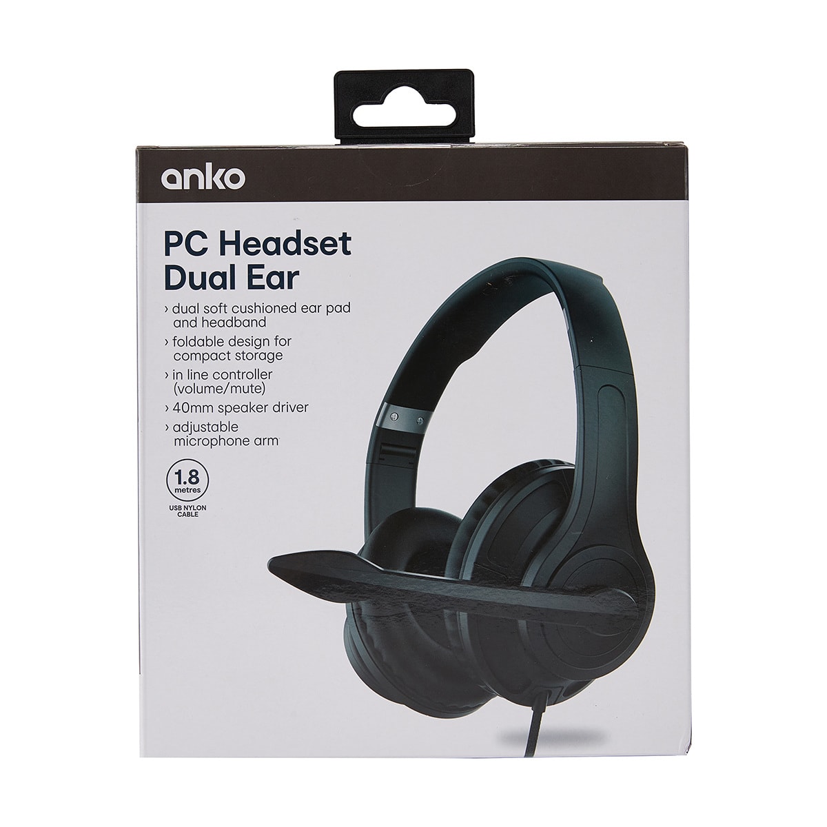 PC Headset Dual Ear Black Kmart