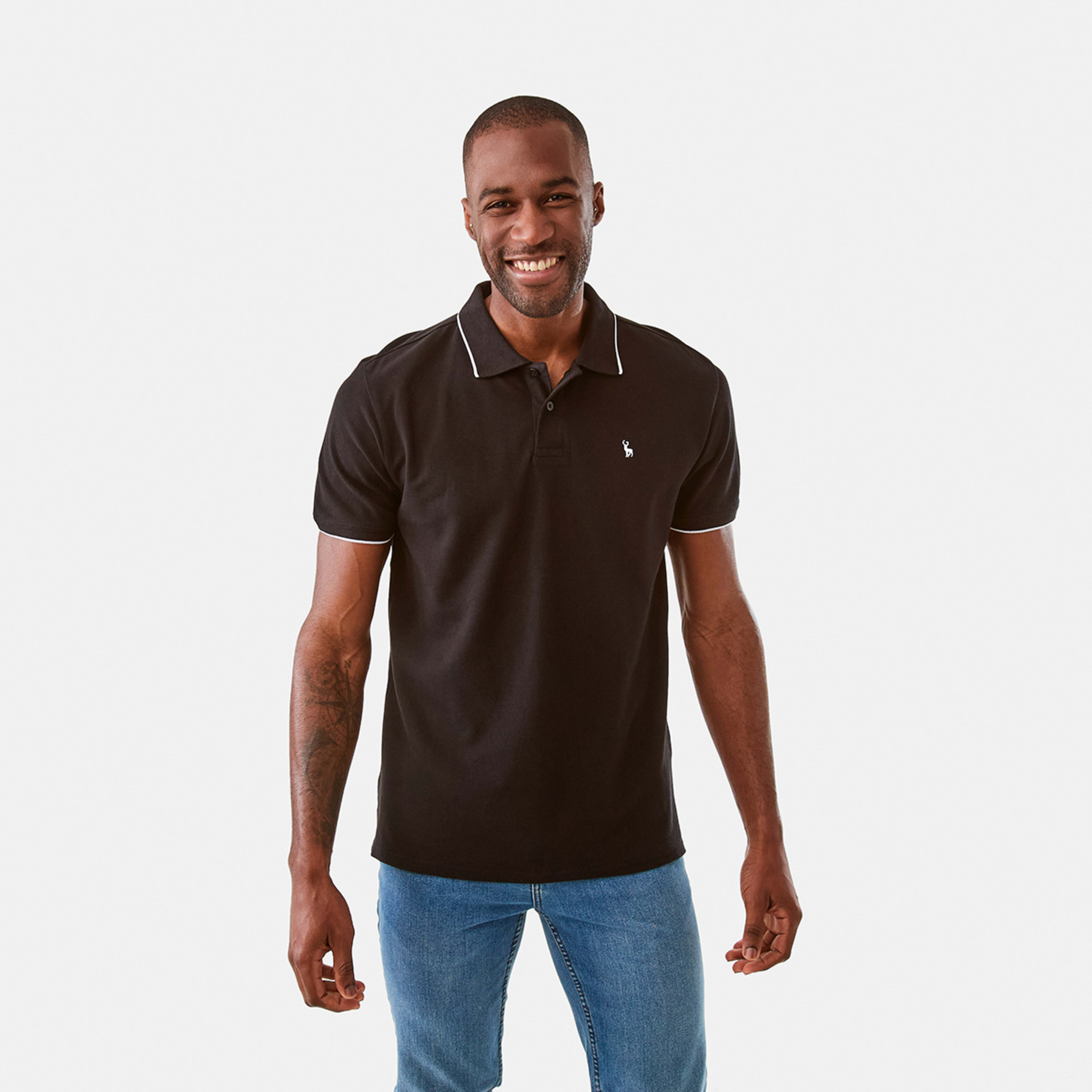 1 Tipped Pique Polo Shirt Black, 1 of 7