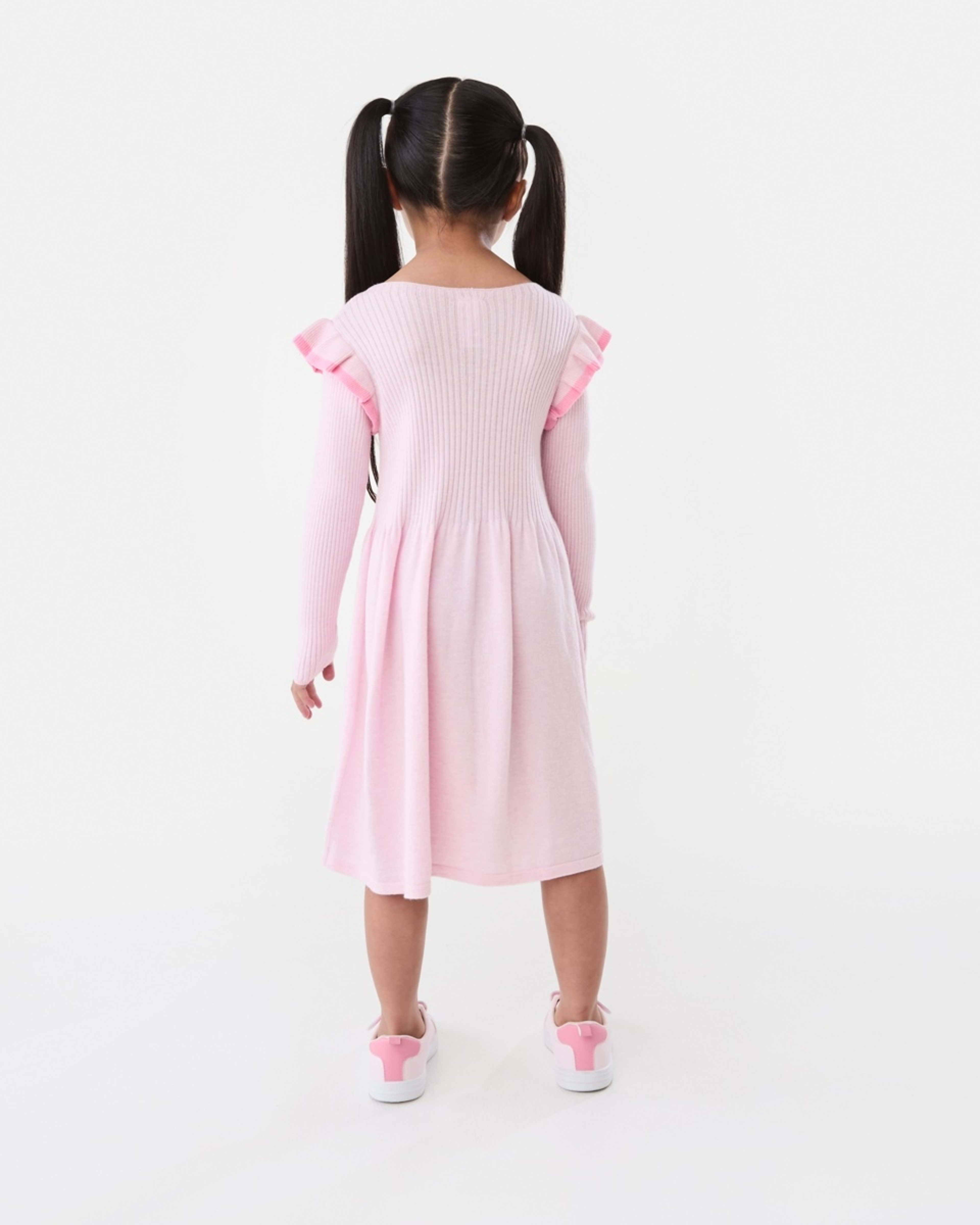 7 Long Sleeve Viscose Knit Dress Pink Marle, 7 of 9