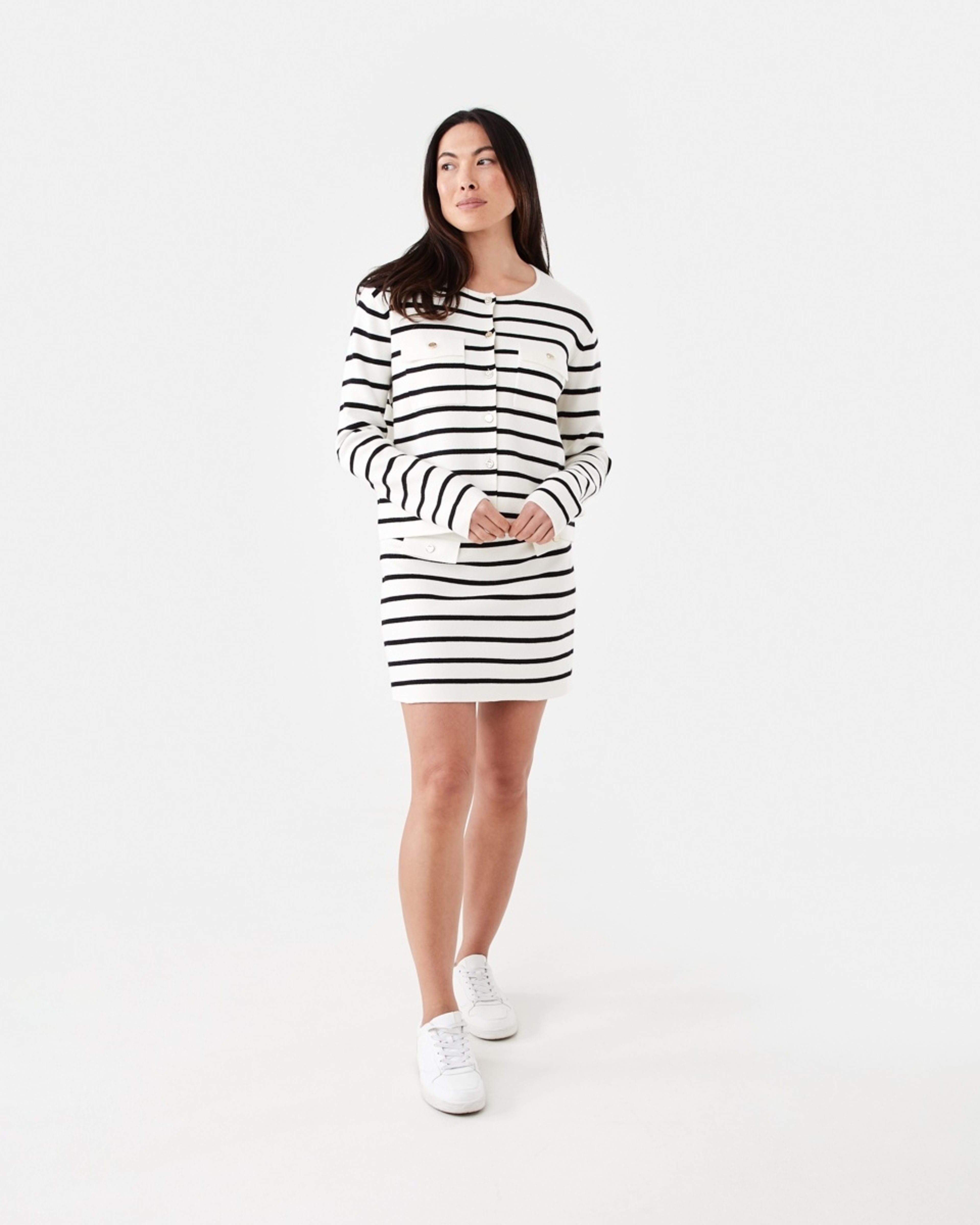 6 Compact Knit Mini Skirt Ecr Blk St, 6 of 6