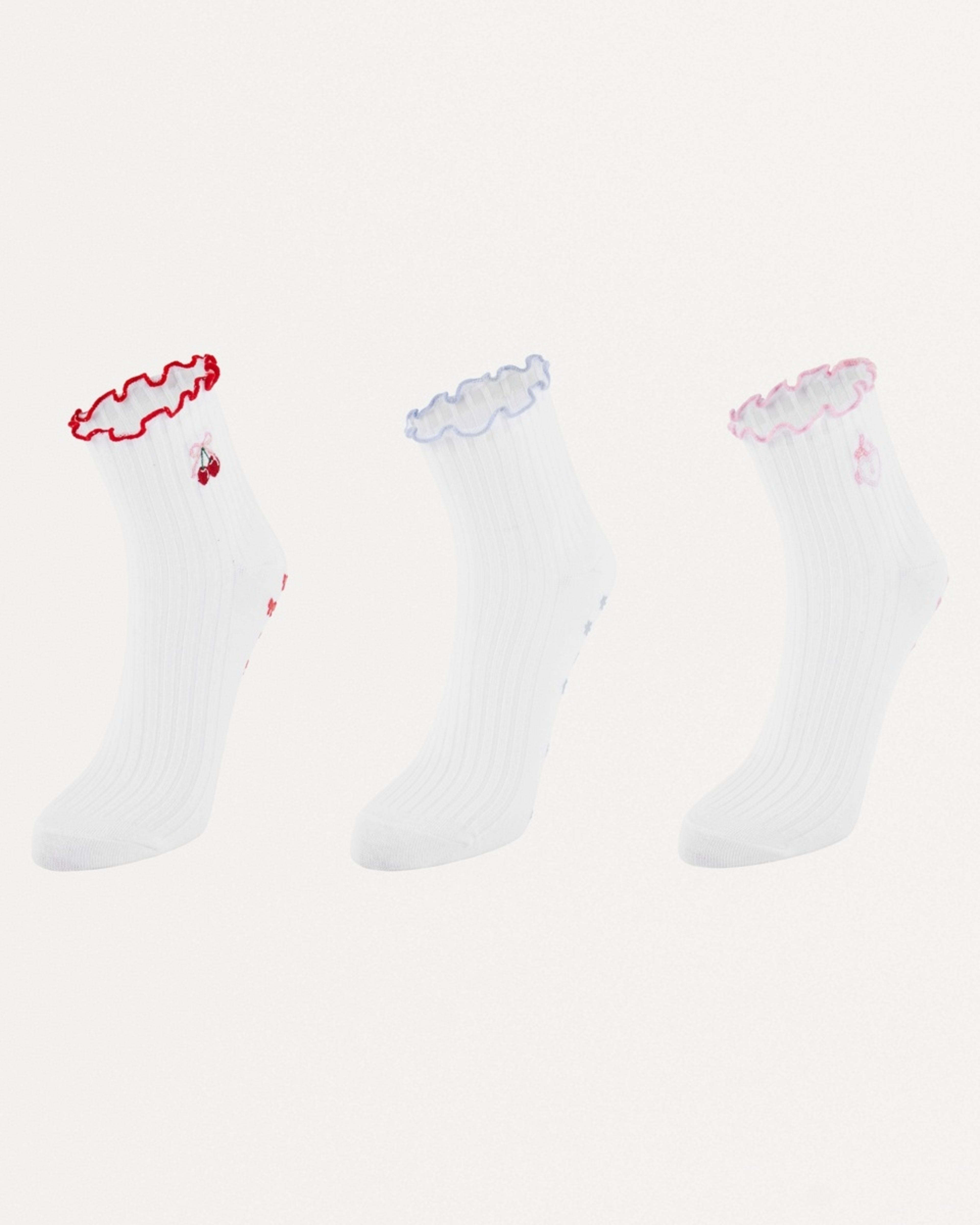 1 3 Pack Frill Quarter Crew Non-Slip Socks LOVE CHERRY MULTI