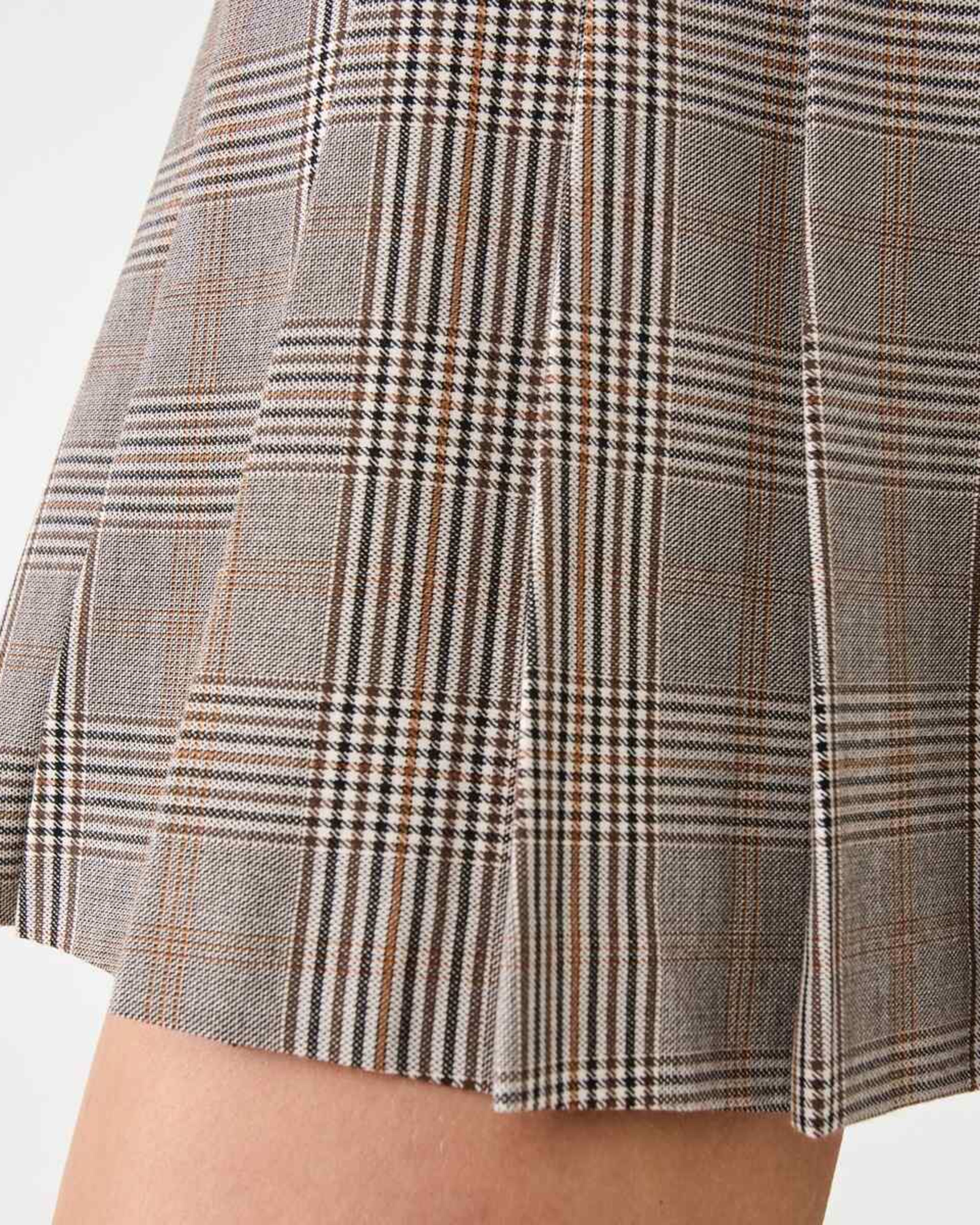 6 Pleated Mini Skirt Bwn Check, 6 of 6