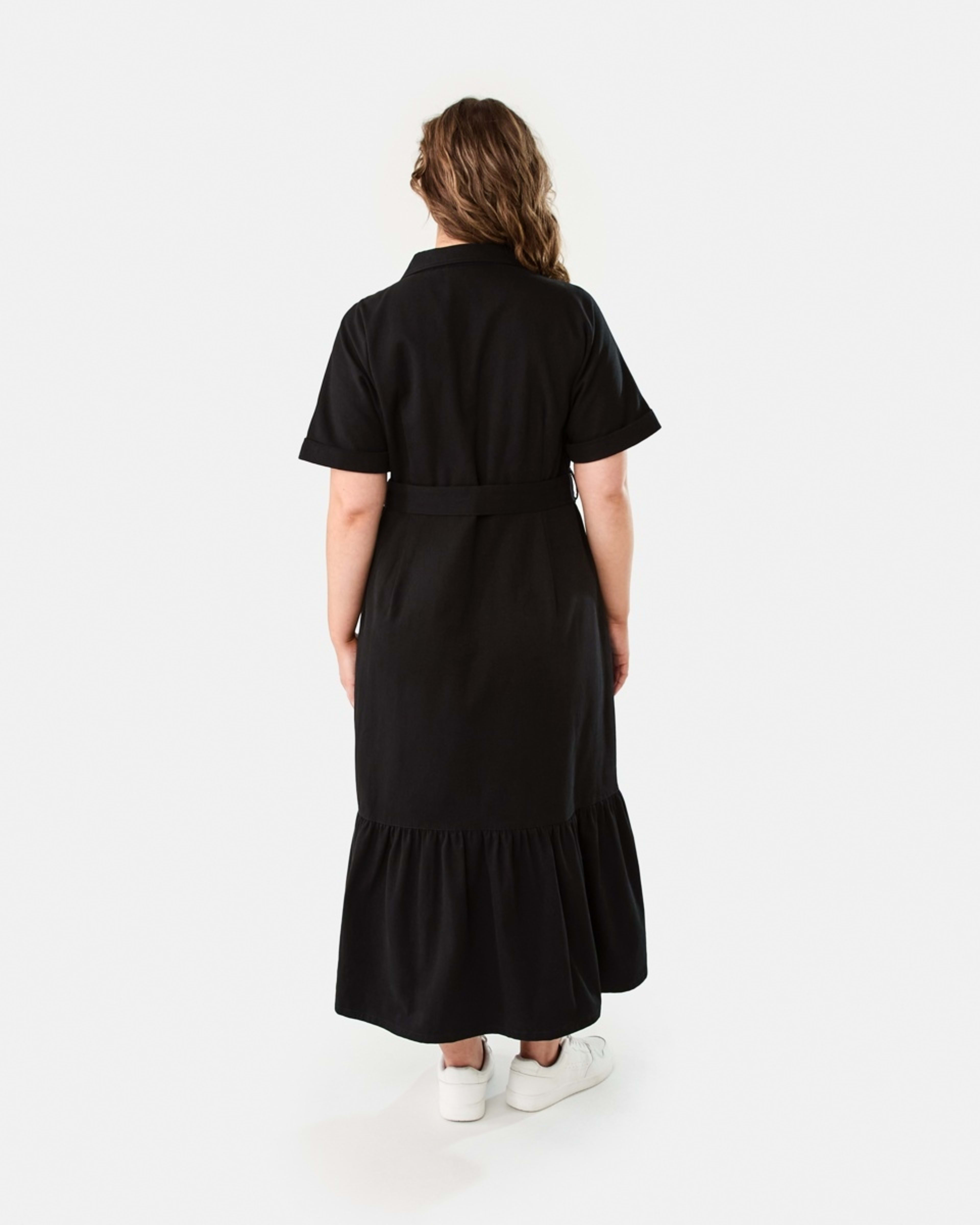 4 Short Sleeve Denim Button Through Midi Dress BLACK, 4 of 9