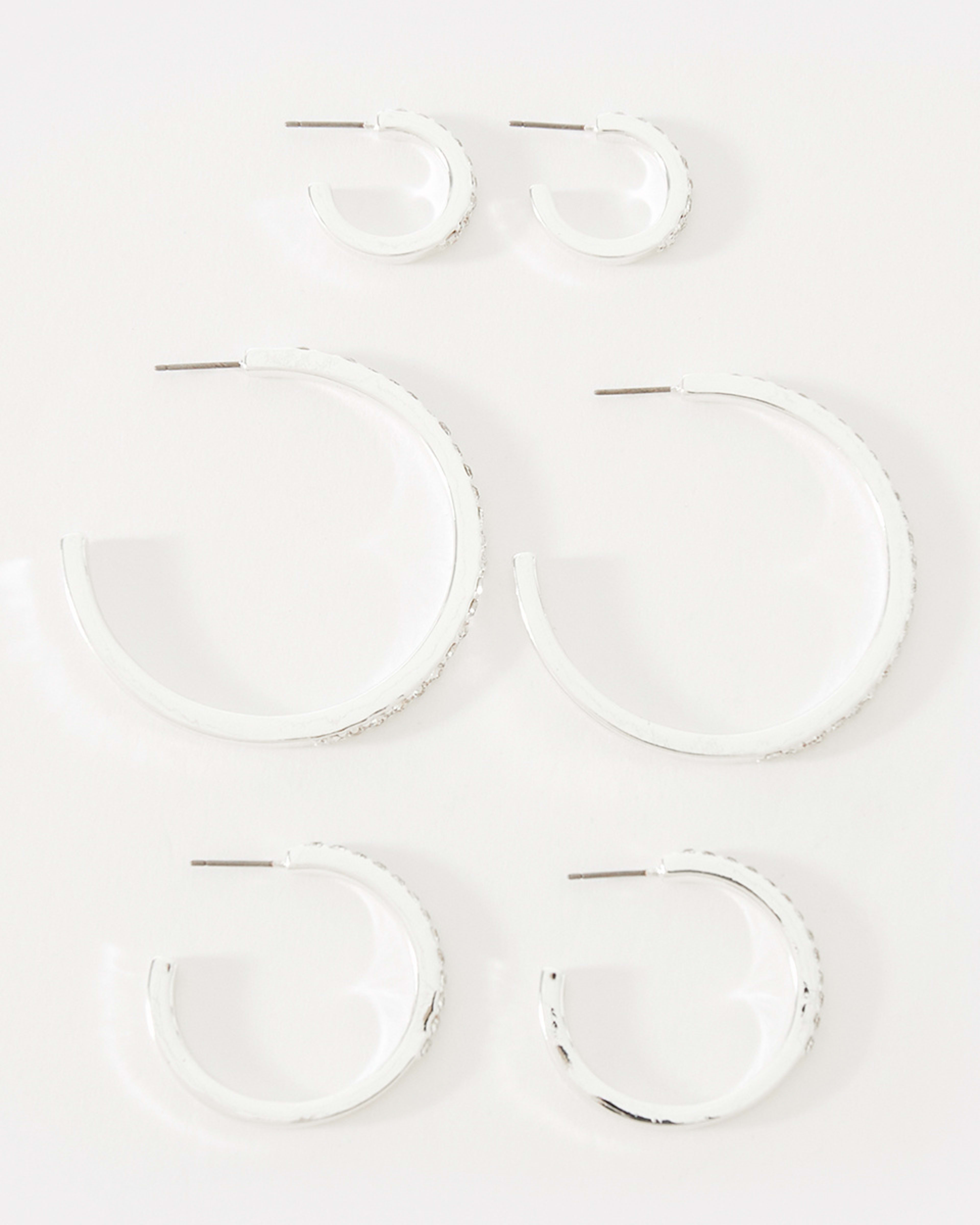 1 3 Pack Diamante Hoop Earrings - Silver Tone Silver