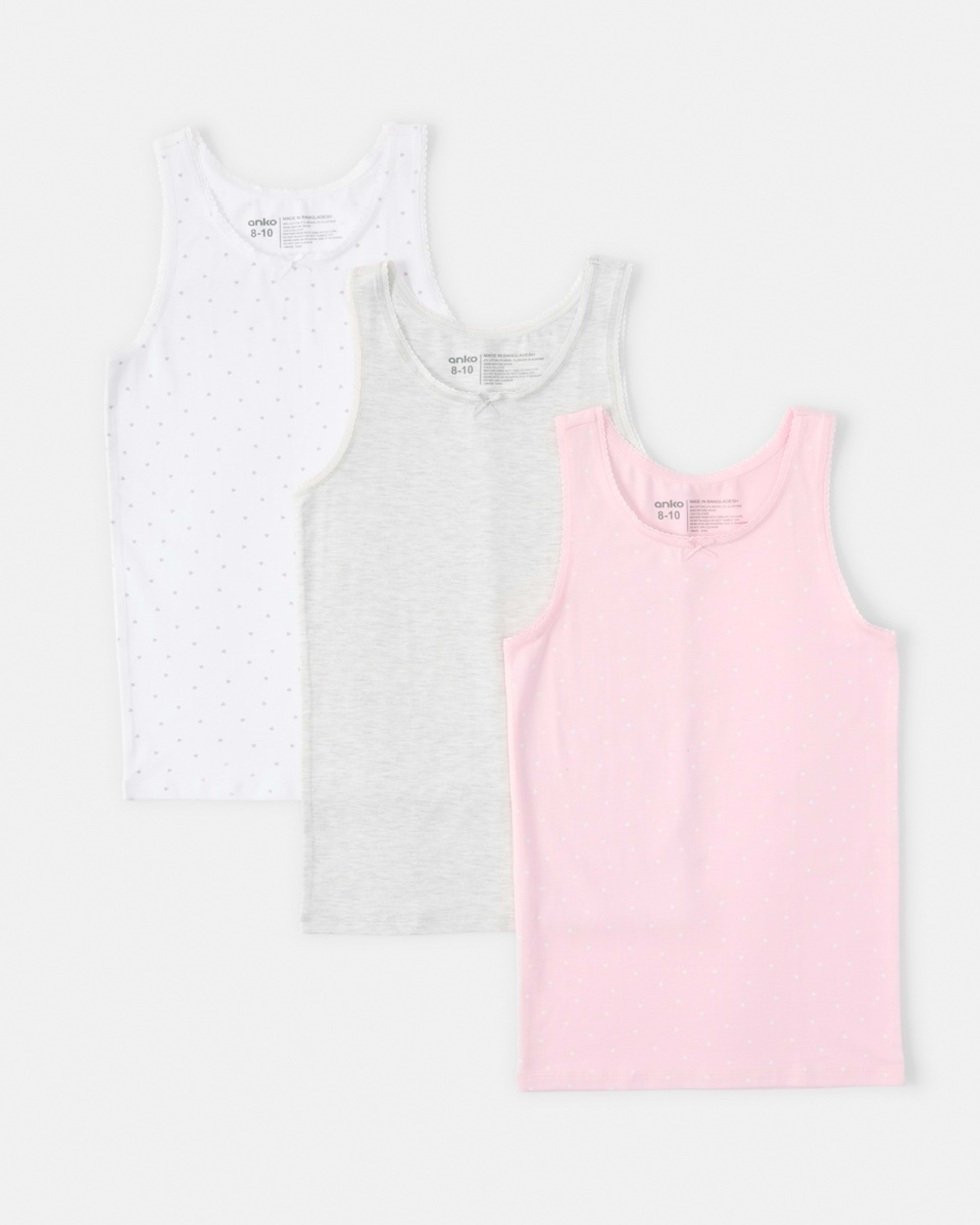 1 3 Pack Super Soft Singlets Hearts