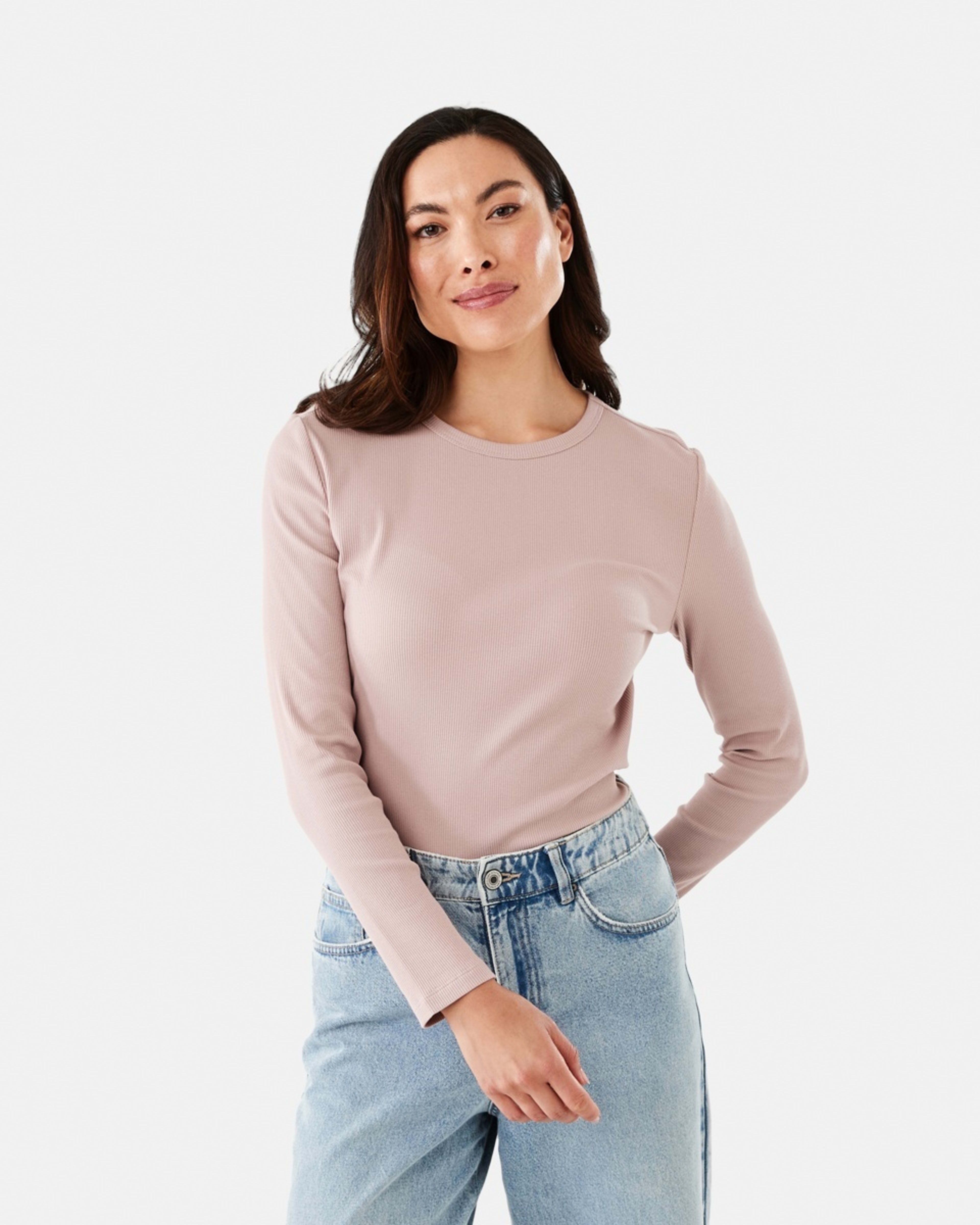 1 Long Sleeve Rib Crew T-shirt Modest Pnk