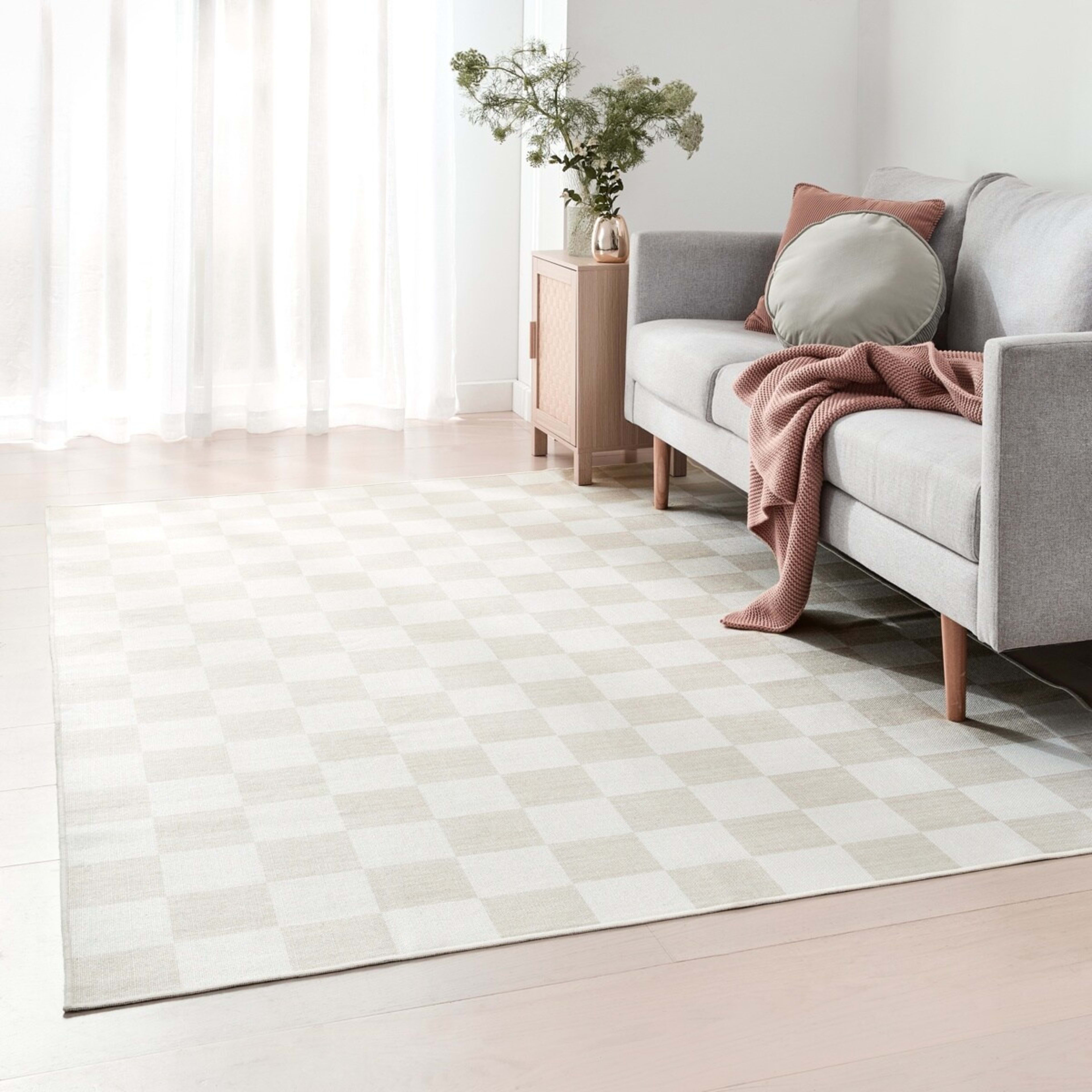 1 Check Washable Rug - Beige, Large - 235cm x 160cm, 1 of 9