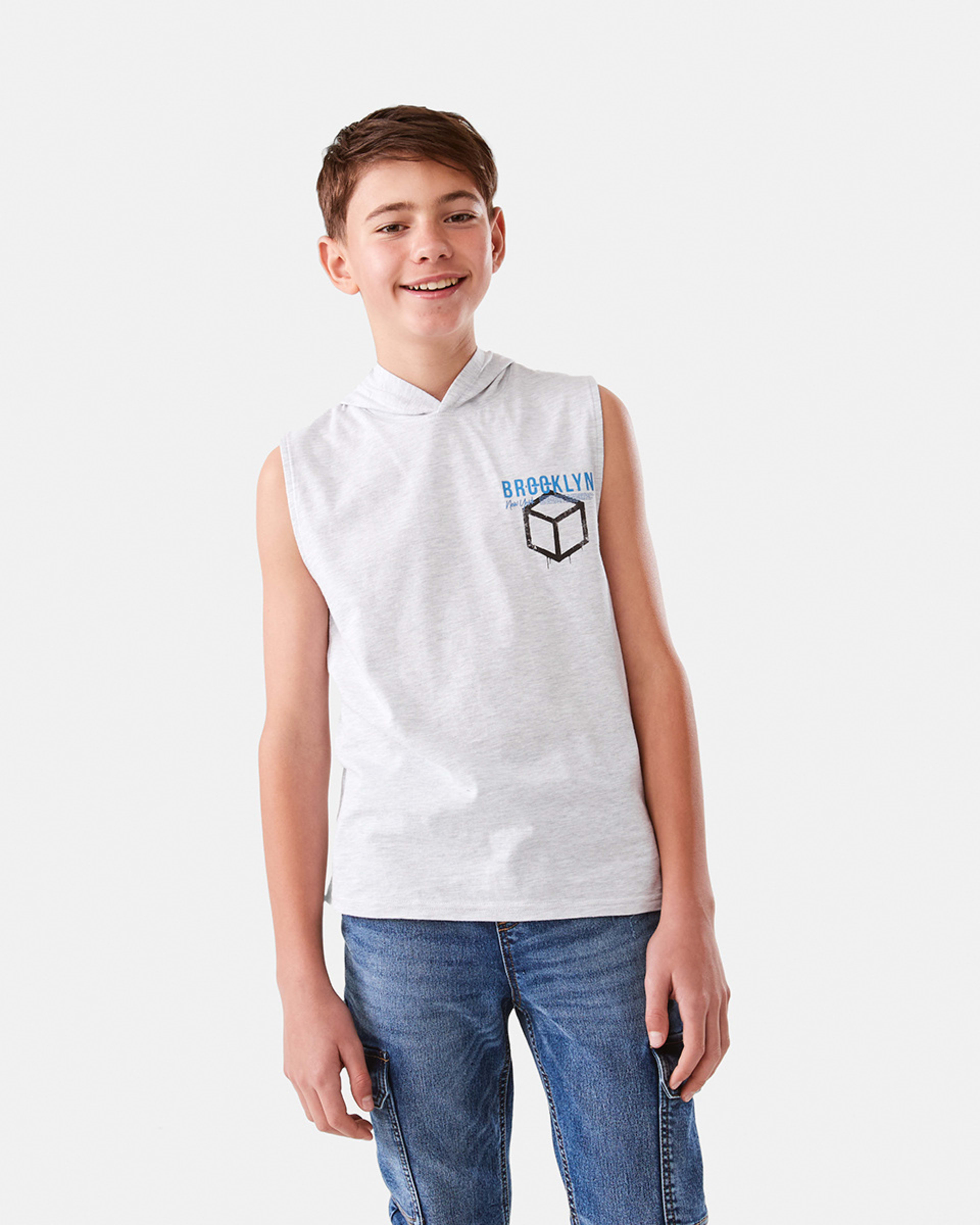 1 Sleeveless Hooded Graphic Muscle White Mrl
