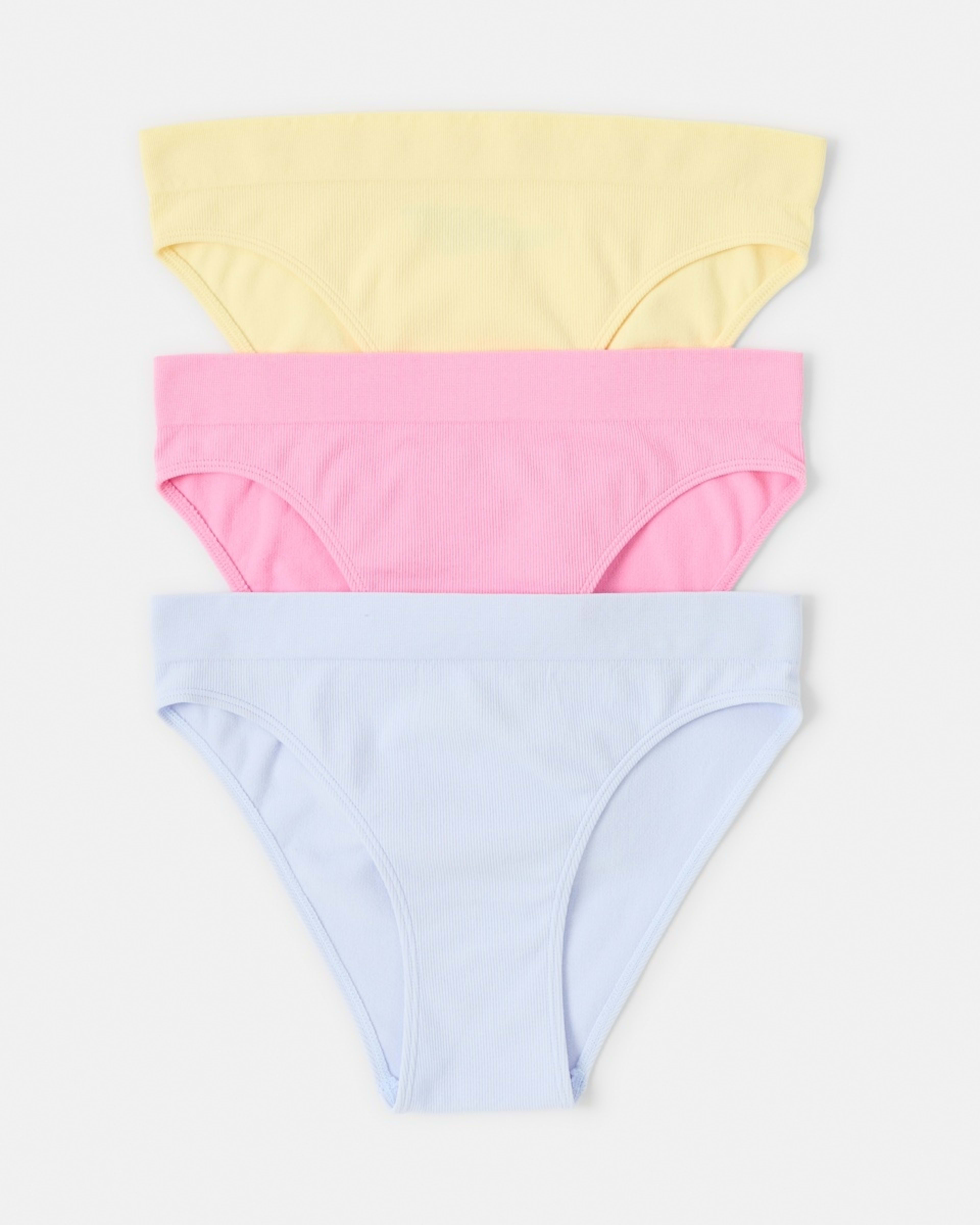 1 3 Pack Ribbed Seamfree Hi-Waist Bikini Briefs HALOGEN BLUE, YELLOW FLAN, SACHET PINK, 1 of 8