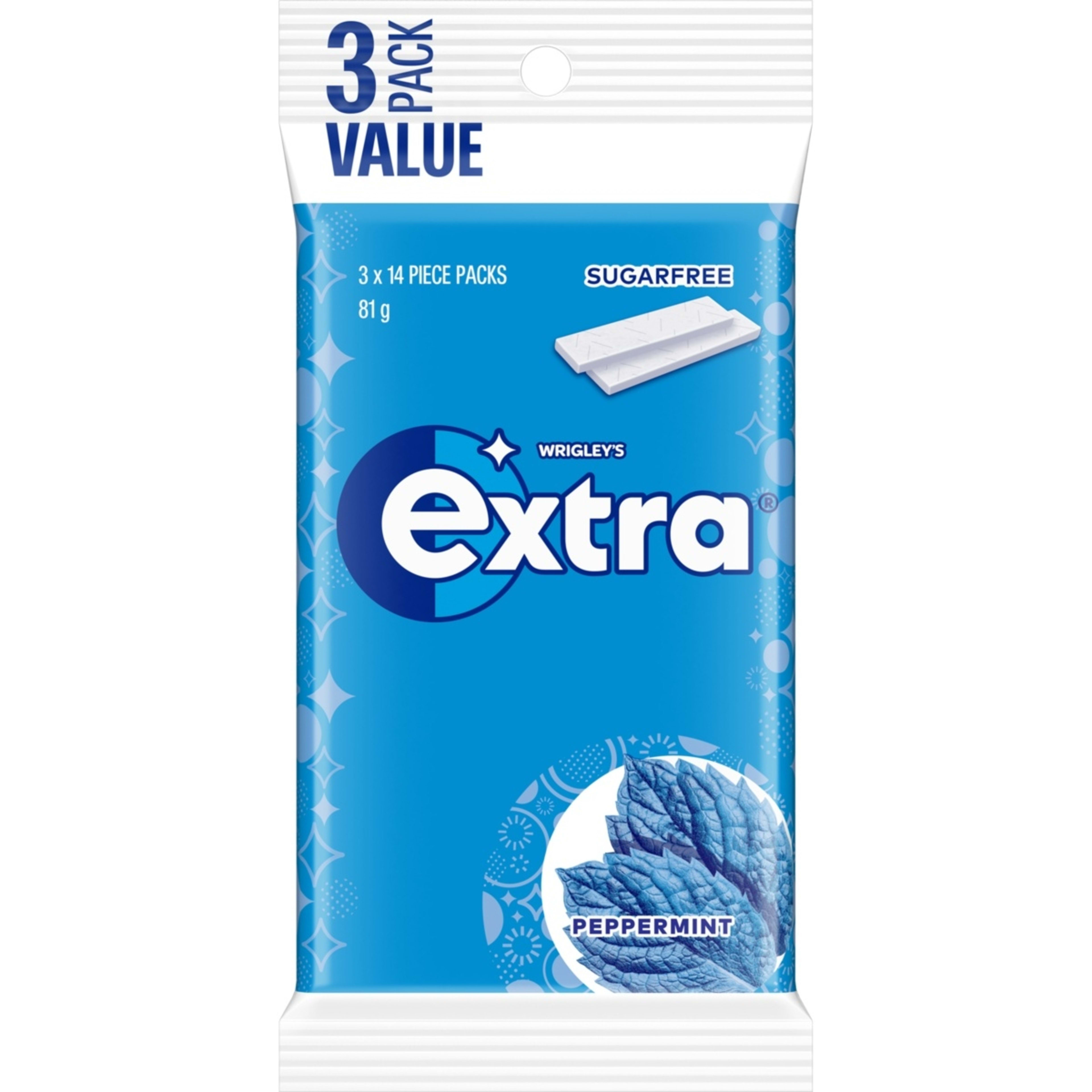 1 Wrigley's 3 Pack Extra Peppermint Chewing Gum 81g