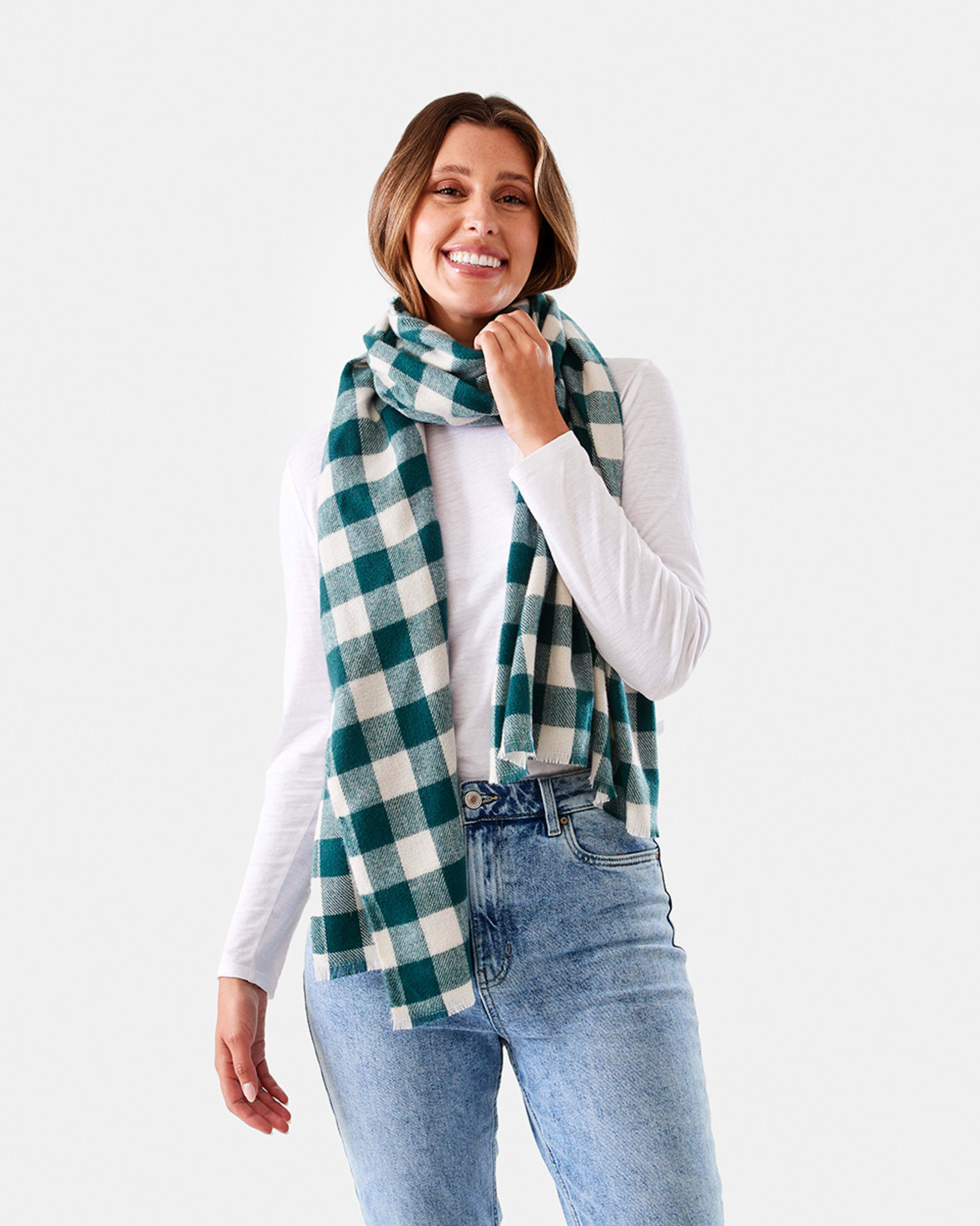 3 Check Tassel Scarf Green Chk, 3 of 4