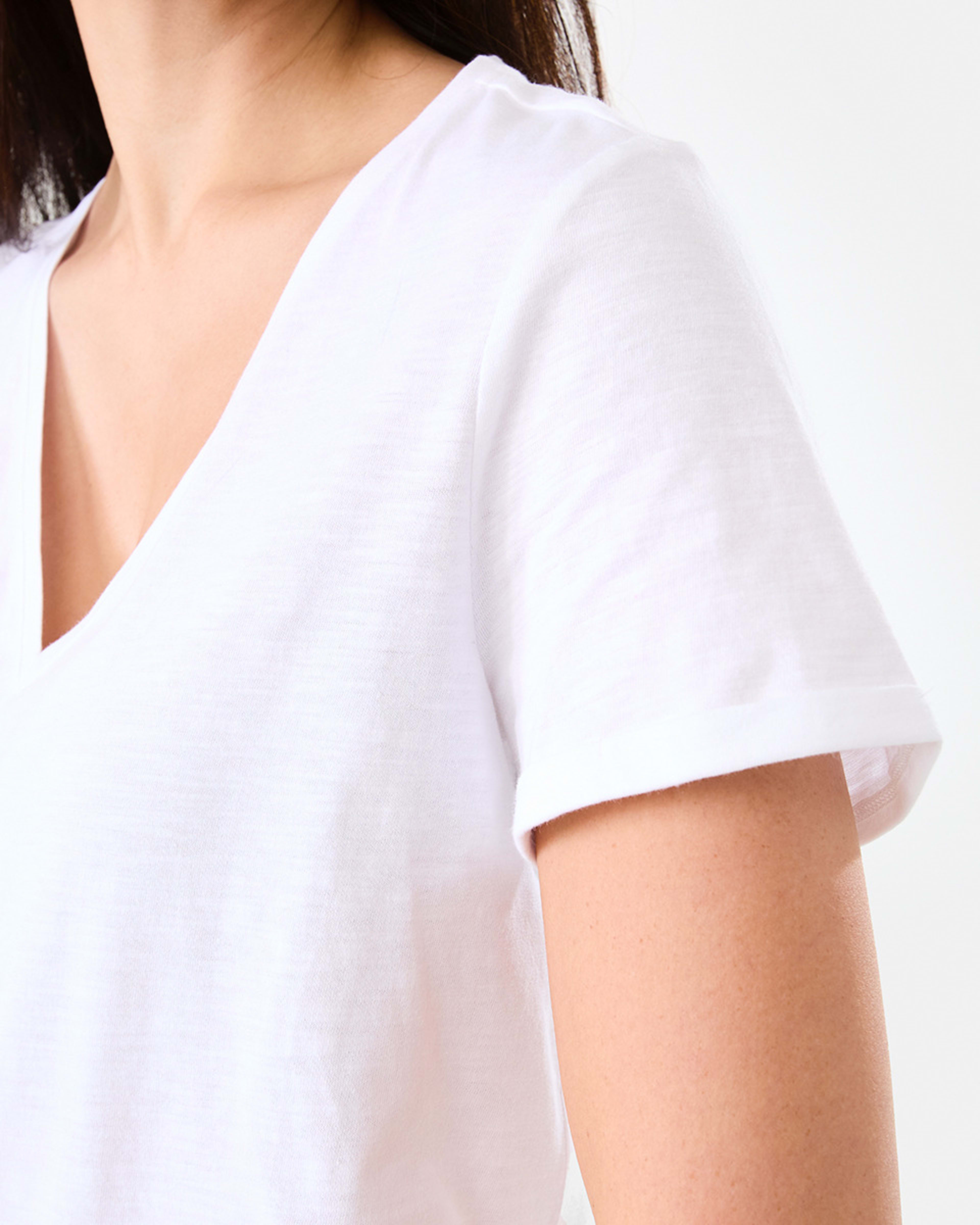 5 Short Sleeve Slub V-neck T-shirt White, 5 of 5