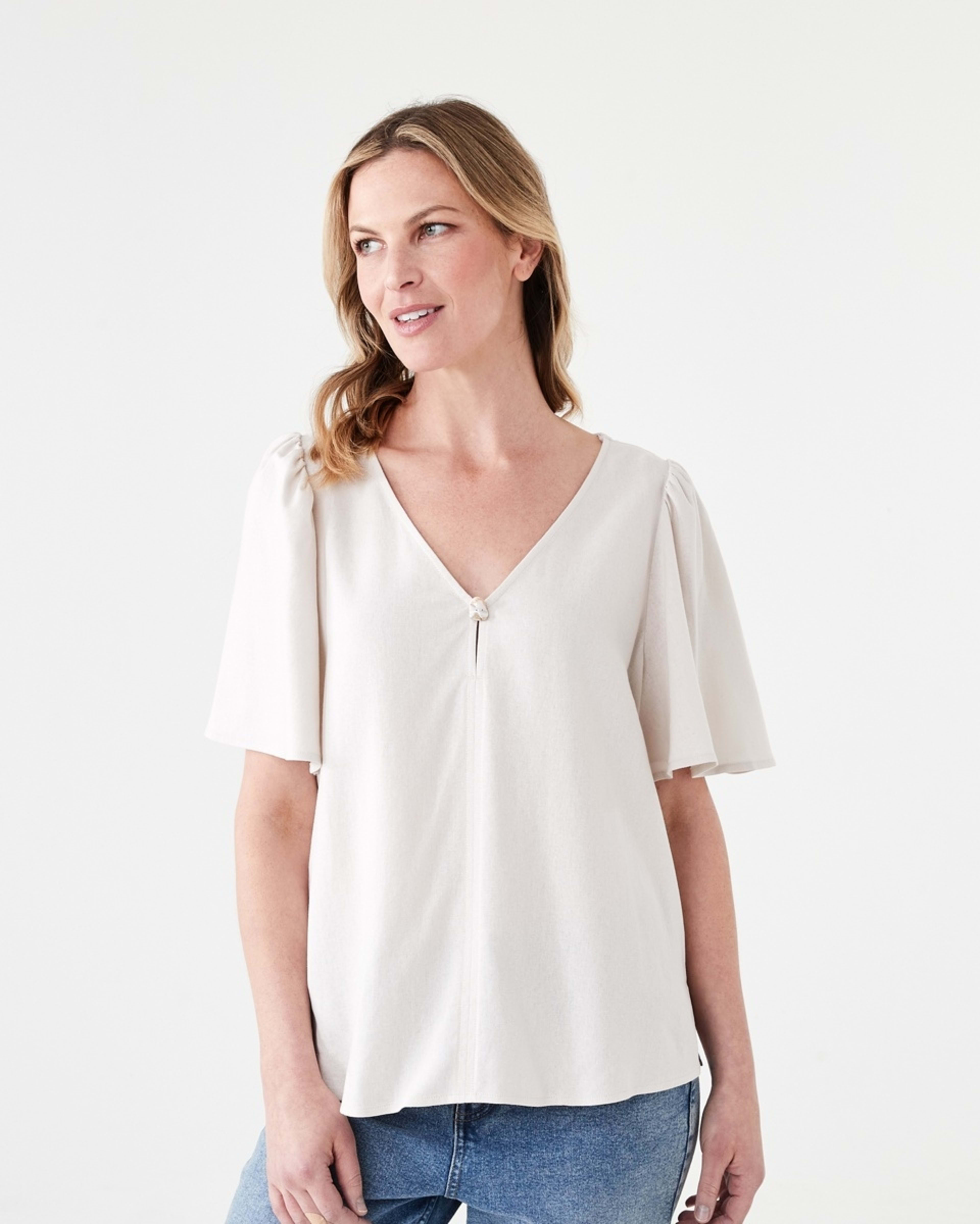 1 Short Sleeve Flutter Top NATURAL BEIGE