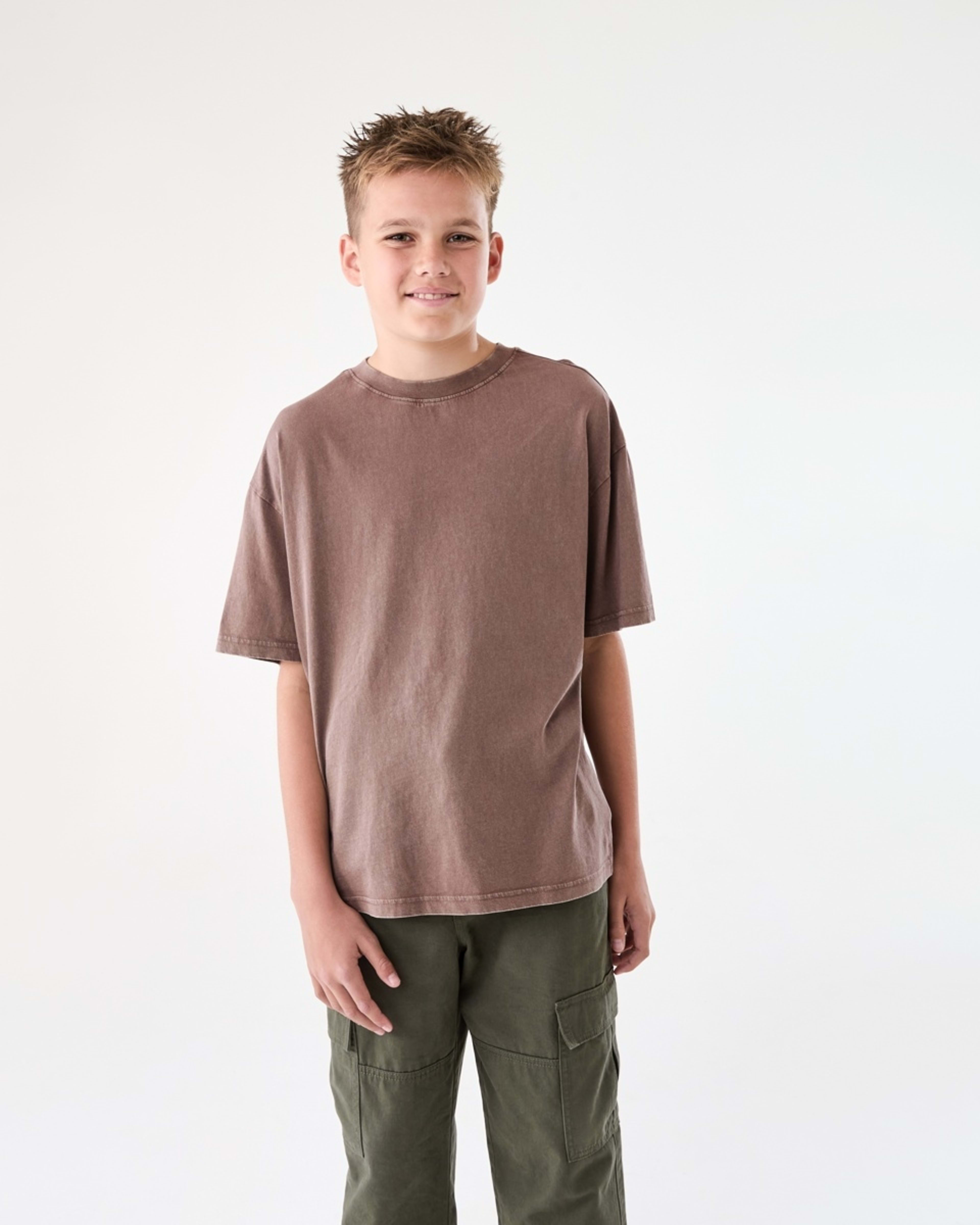 1 Short Sleeve Oversized Acid Wash T-shirt BROWN CHOC