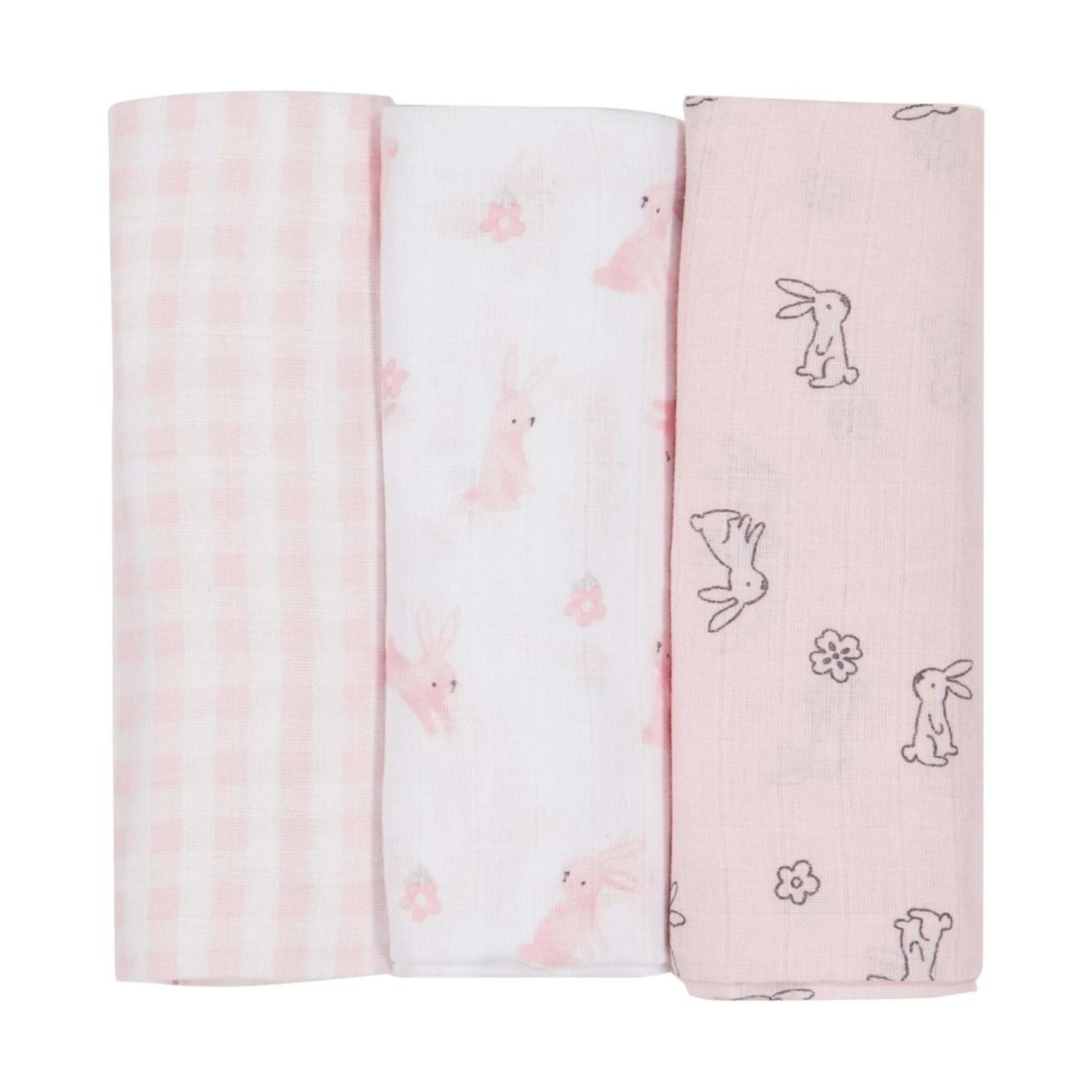 1 3 Pack Organic Cotton Muslin Wraps - Bunny