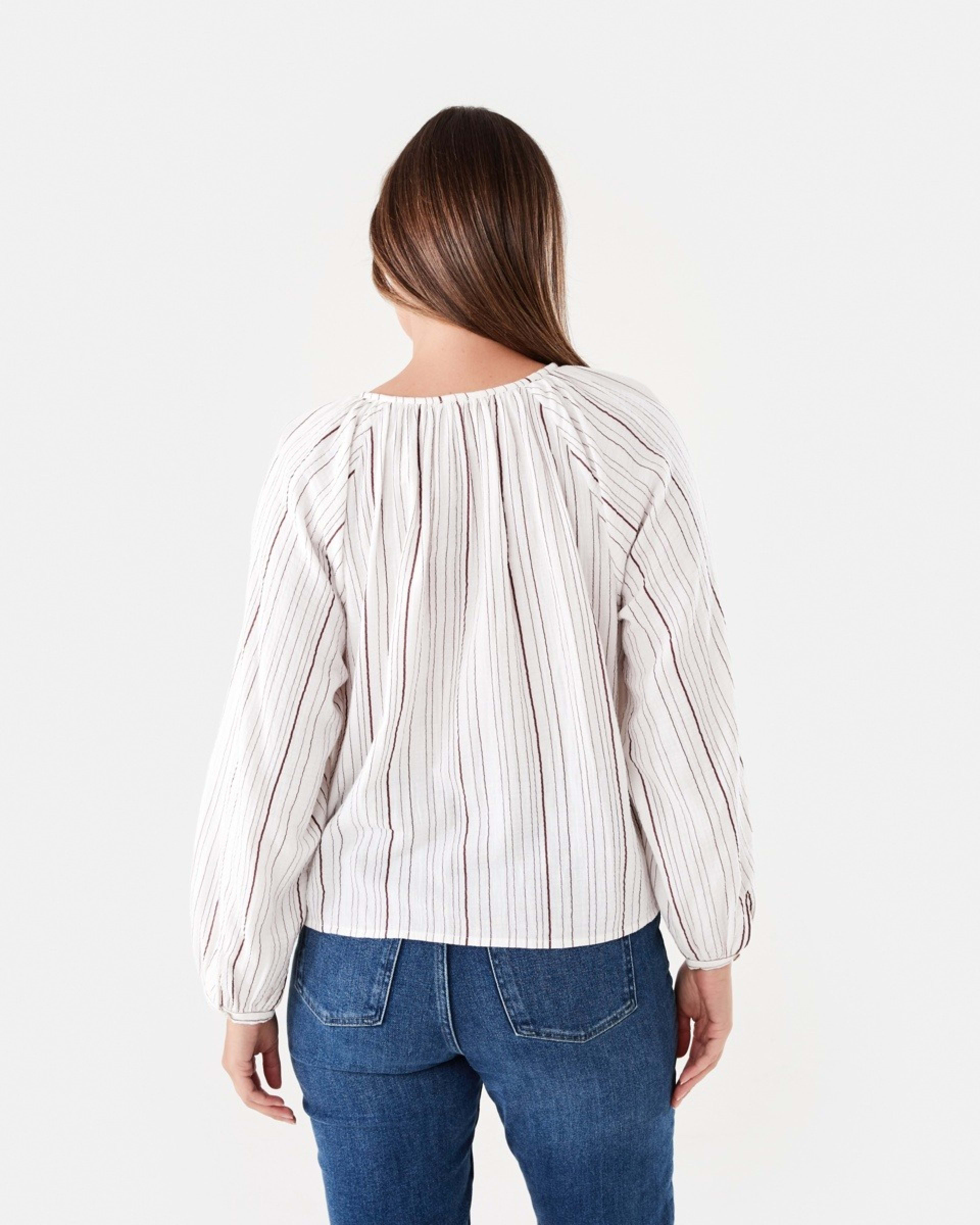 3 Long Sleeve Double Cloth Top VARIGATED STRIPE WHITE, 3 of 6