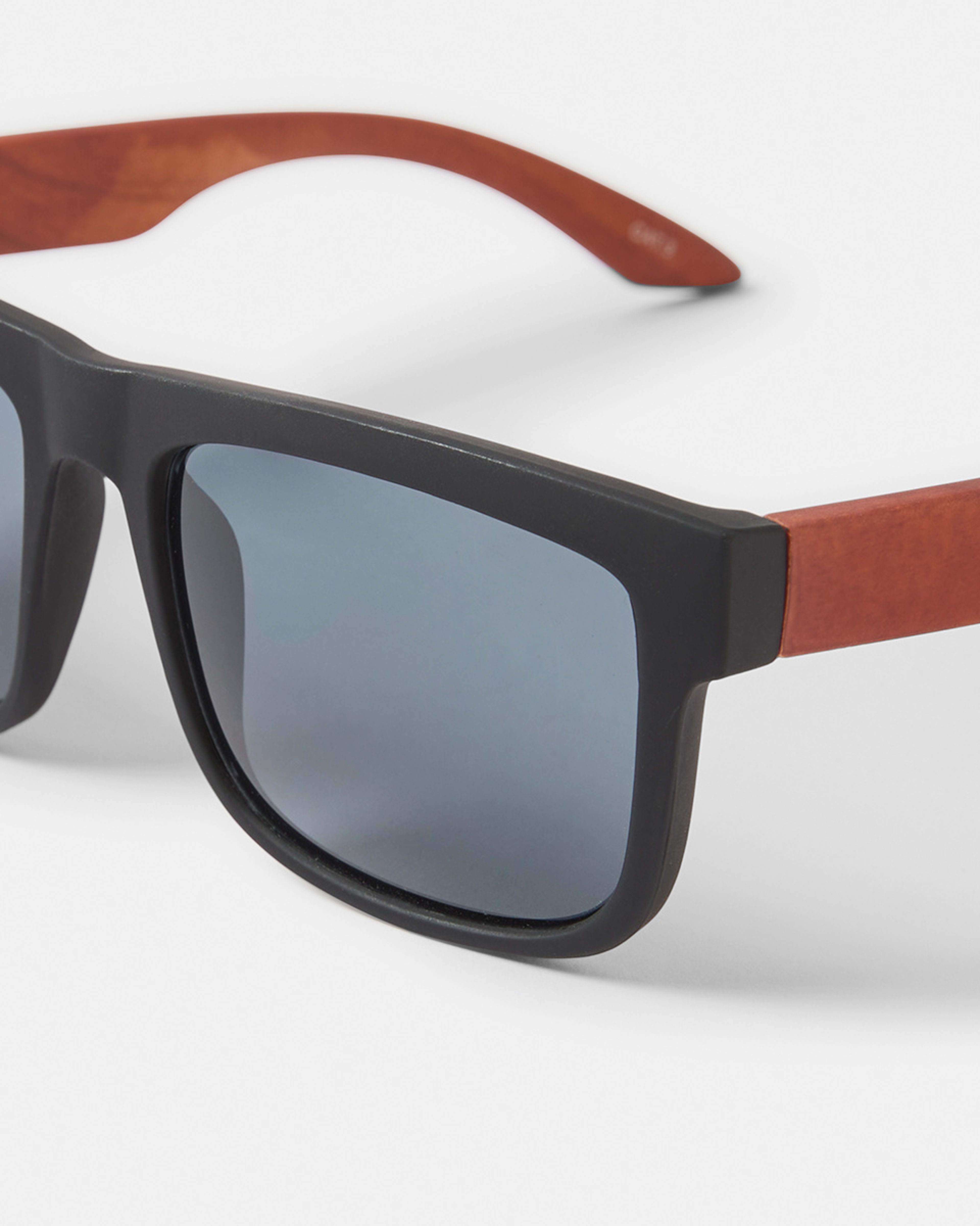 4 Trapezoid Sunglasses Blk Wood, 4 of 6