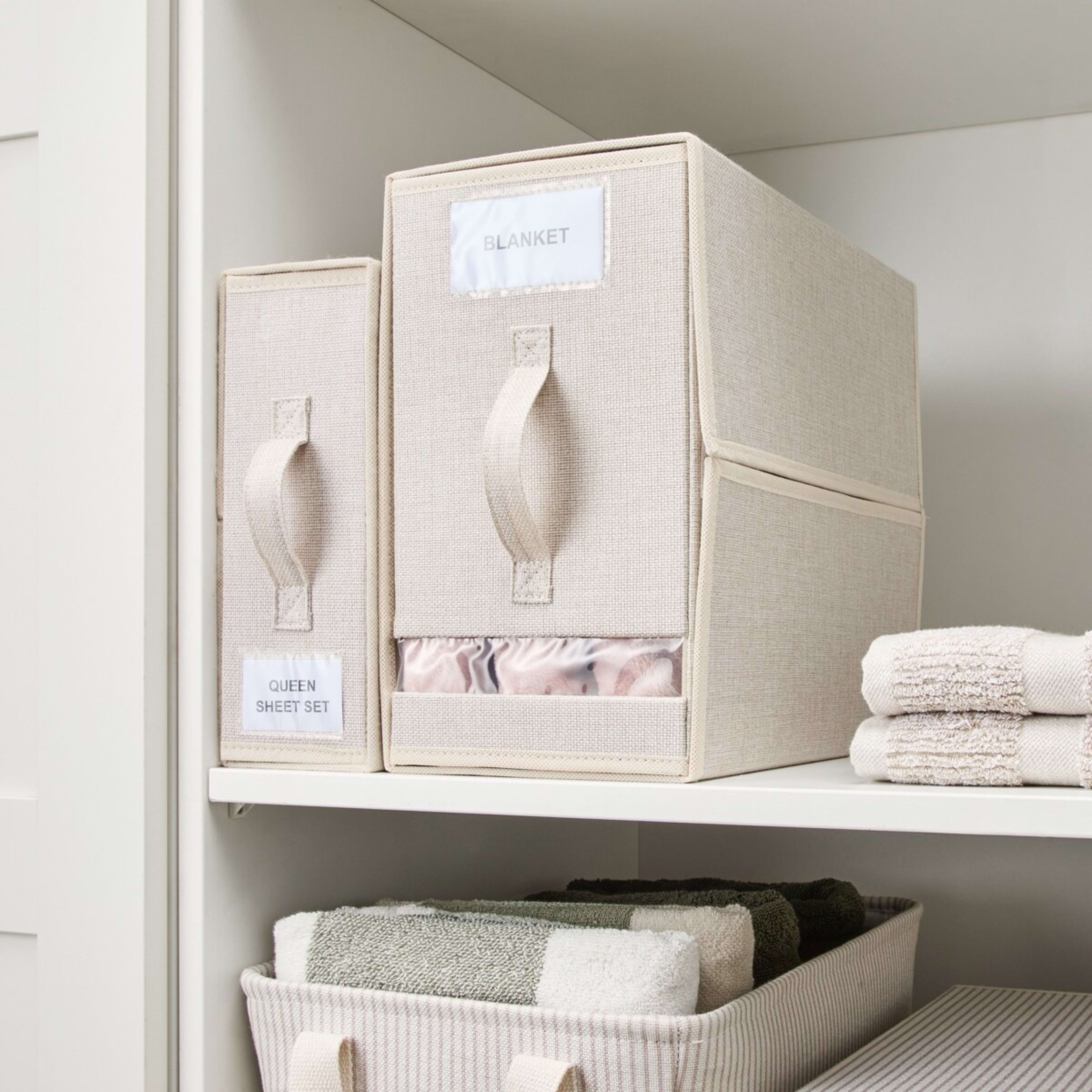 1 Linen Look Large Bed Linen Box - Beige
