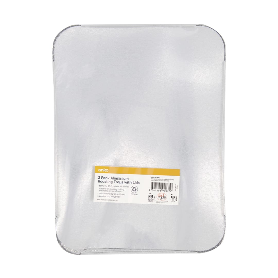 2 Pack Aluminium Roasting Trays with Lids Kmart