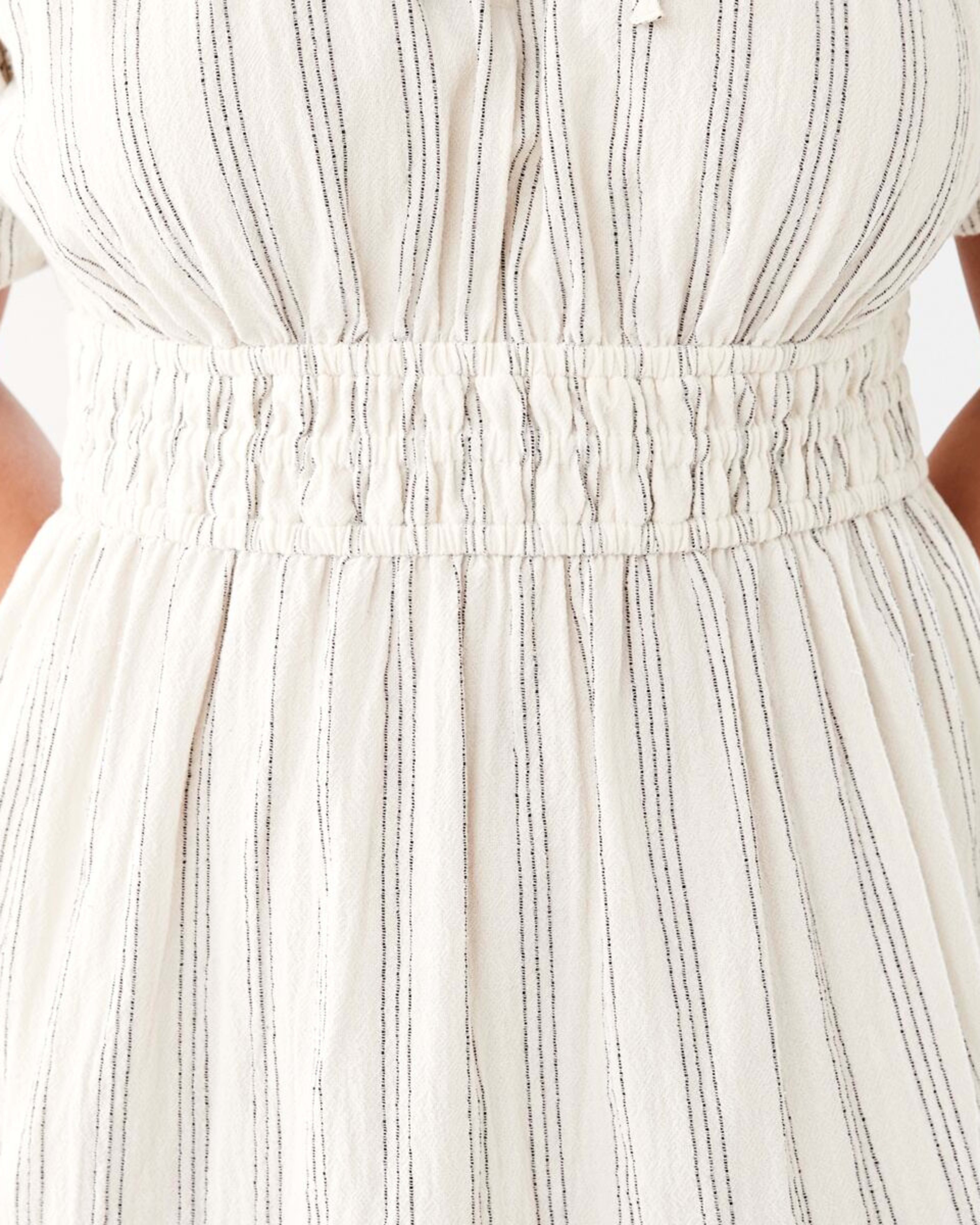 8 Short Sleeve Shirred Waist Mini Dress TRIPPLE STRIPE NATURAL BEIGE, 8 of 11