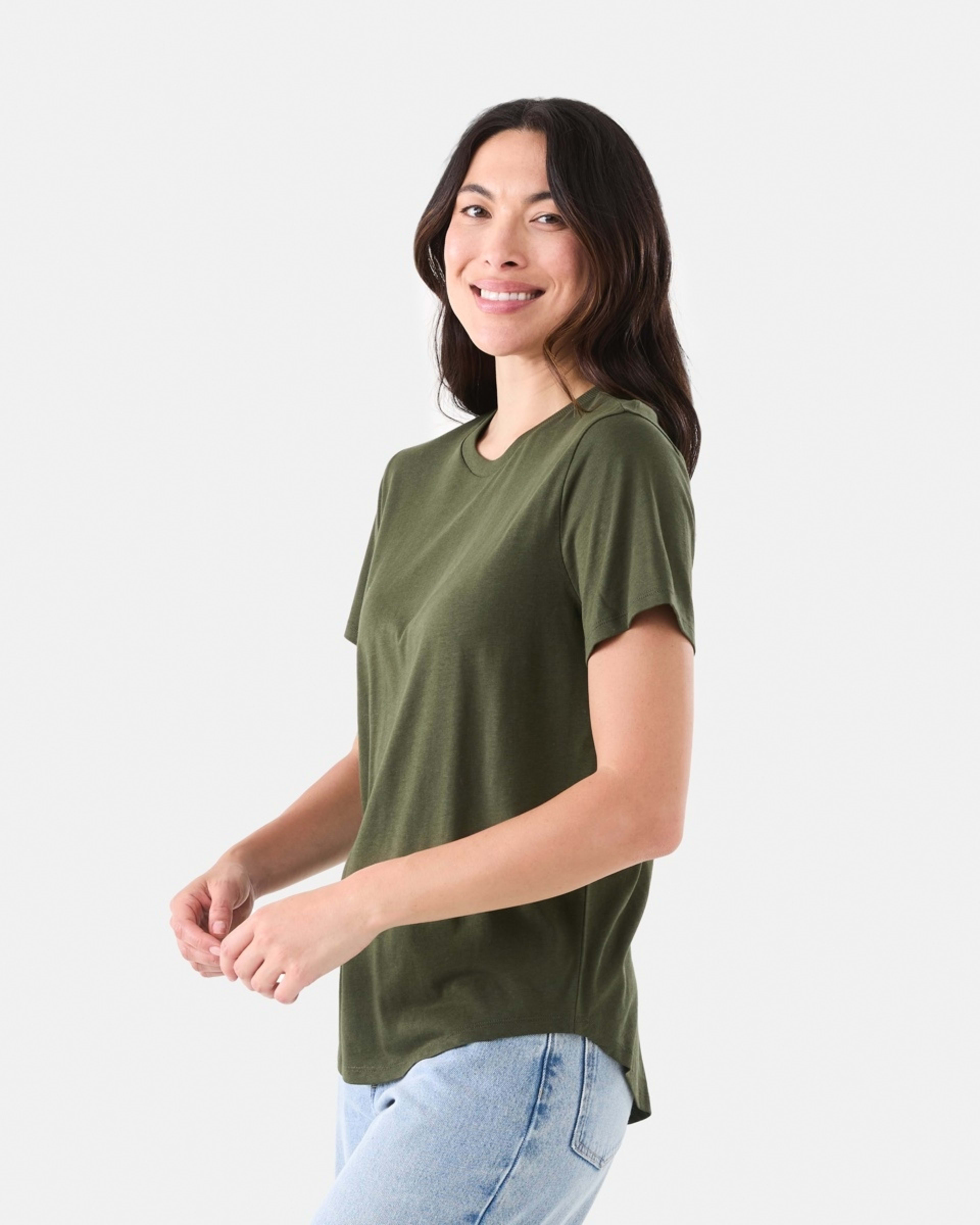 3 Short Sleeve Cotton Modal T-shirt OLIVE OIL GREEN, 3 of 6