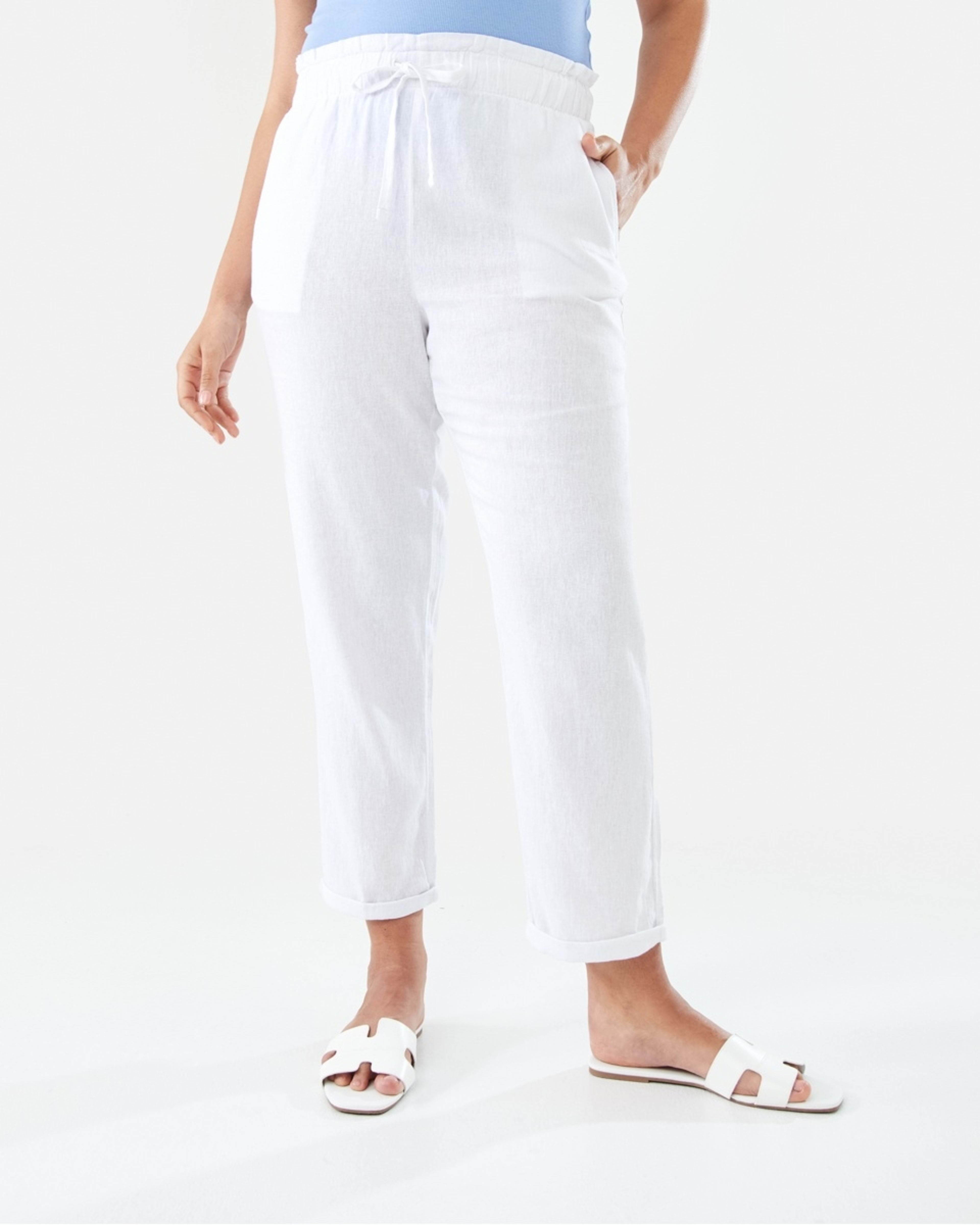 1 Drawstring Linen Blend Pants White, 1 of 9