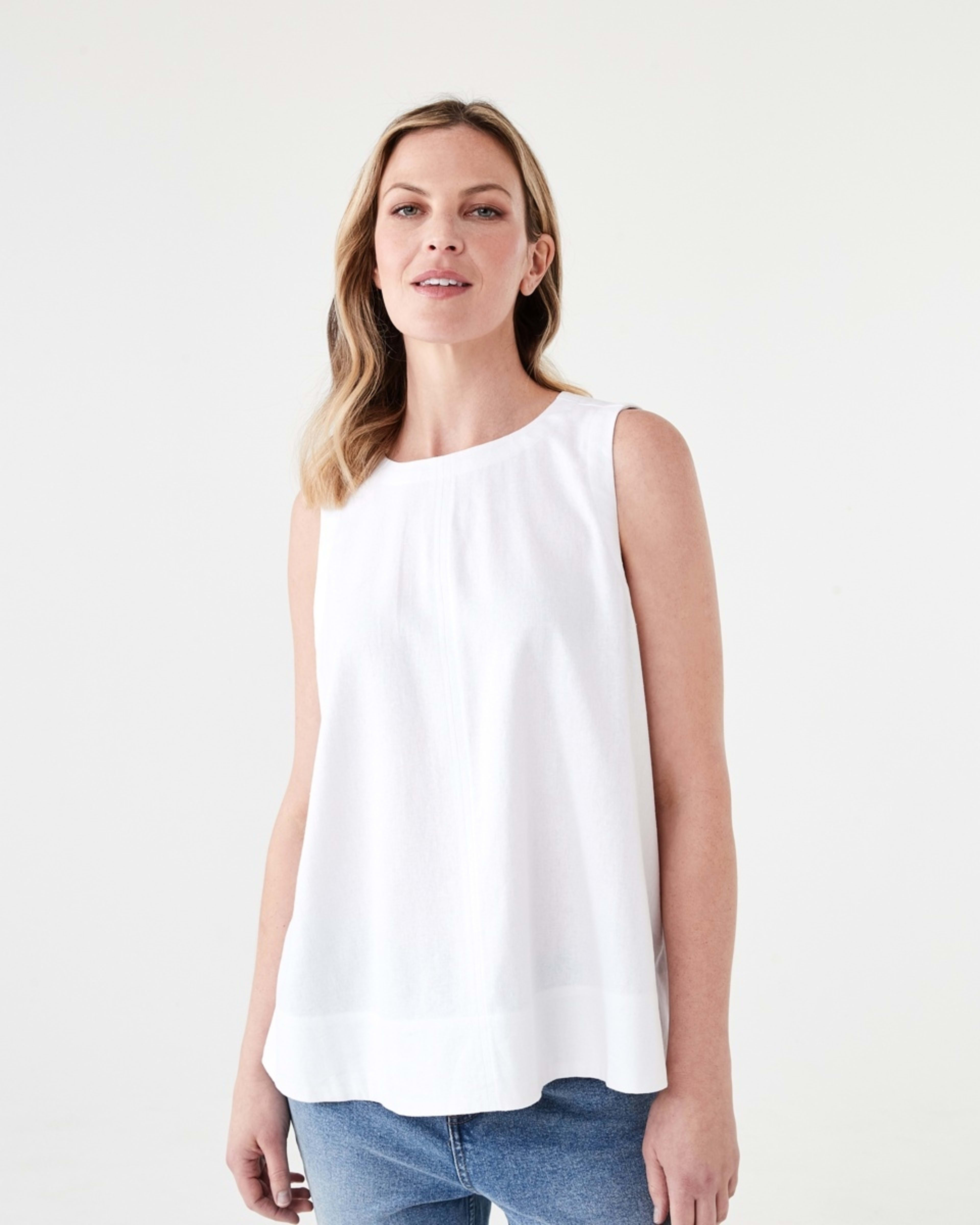 1 Sleeveless Linen Blend Swing Tank WHITE, 1 of 5