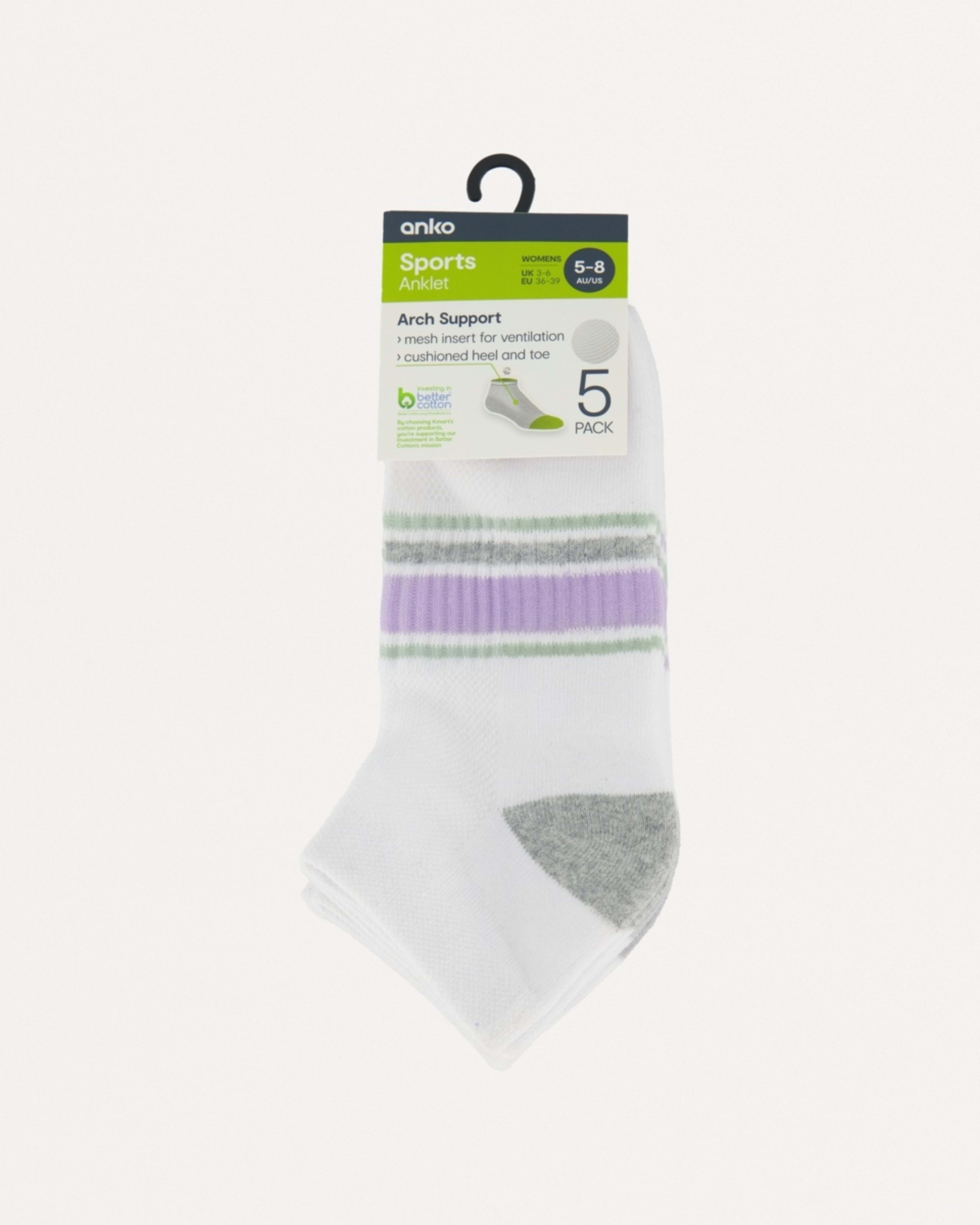 3 5 Pack Active Anklet Socks with Arch Support Wht Purple, 3 of 3