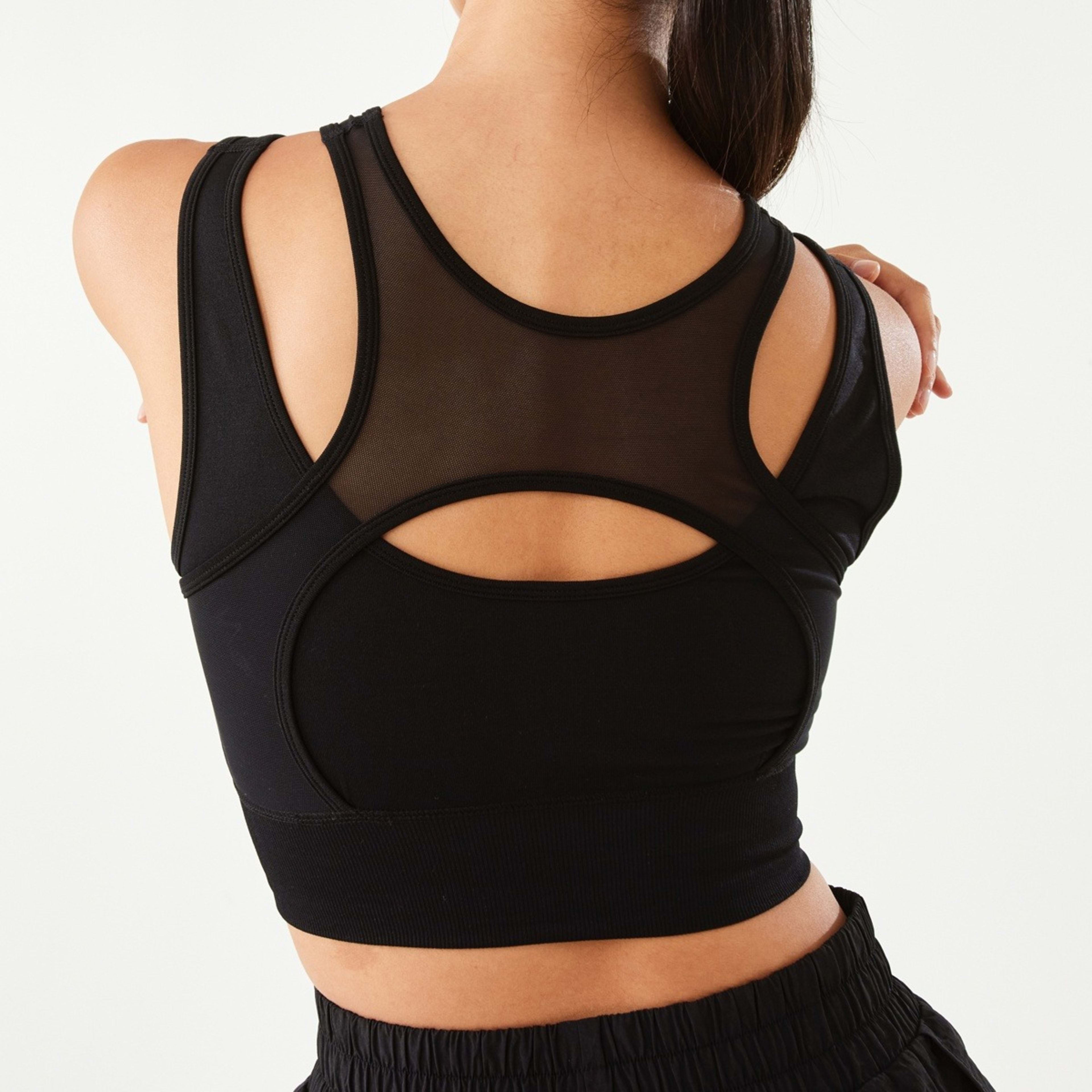 6 Active Womens Mesh Overlay Crop Top Black, 6 of 7