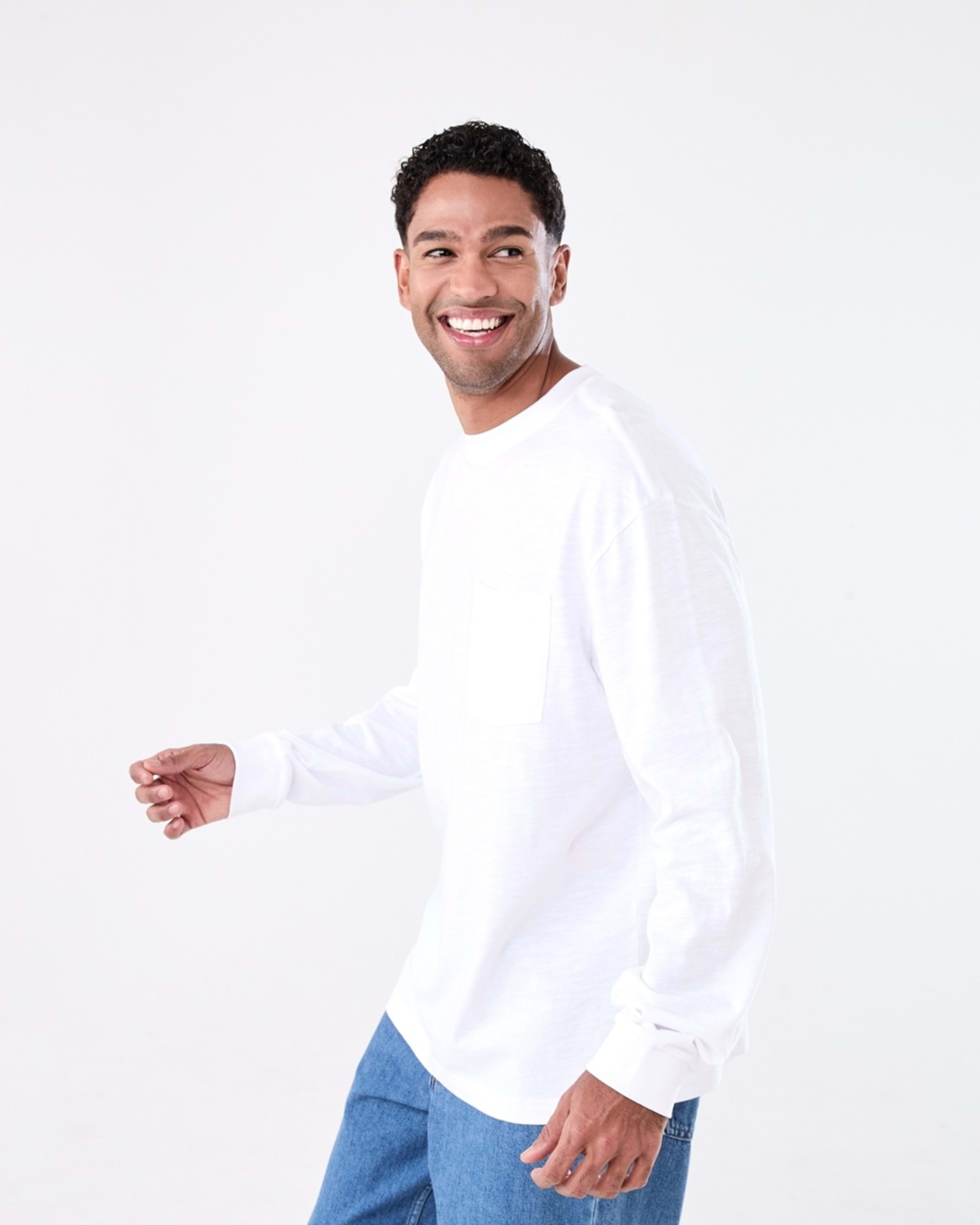 2 Long Sleeve Oversized Slub Pocket T-shirt WHITE, 2 of 6