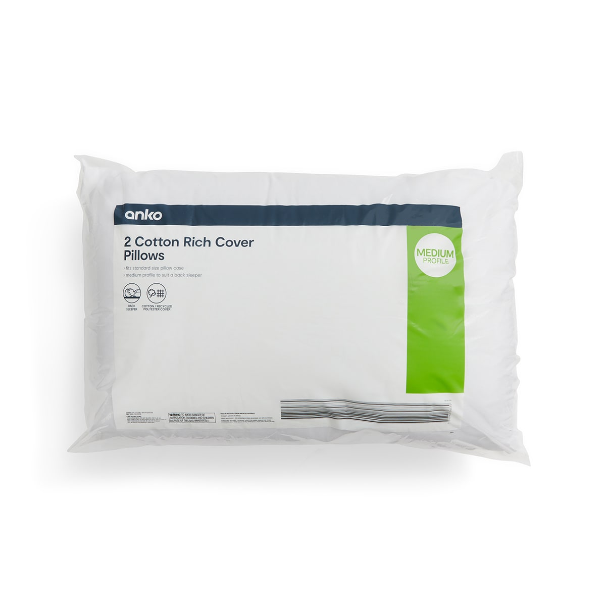 2 Pack Cotton Rich Cover Pillows Medium Profile White Kmart