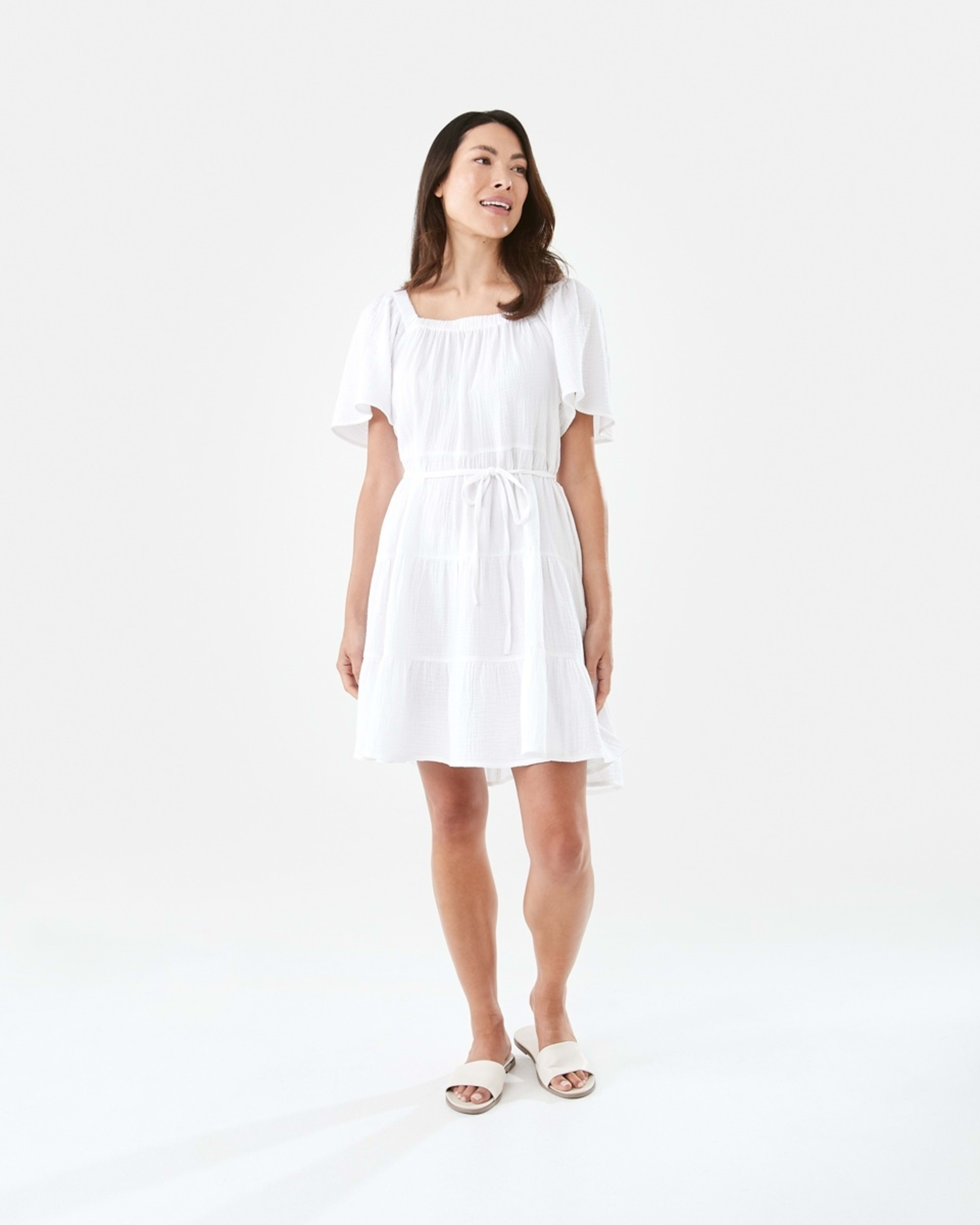 8 Short Sleeve Double Cloth Mini Dress White, 8 of 8