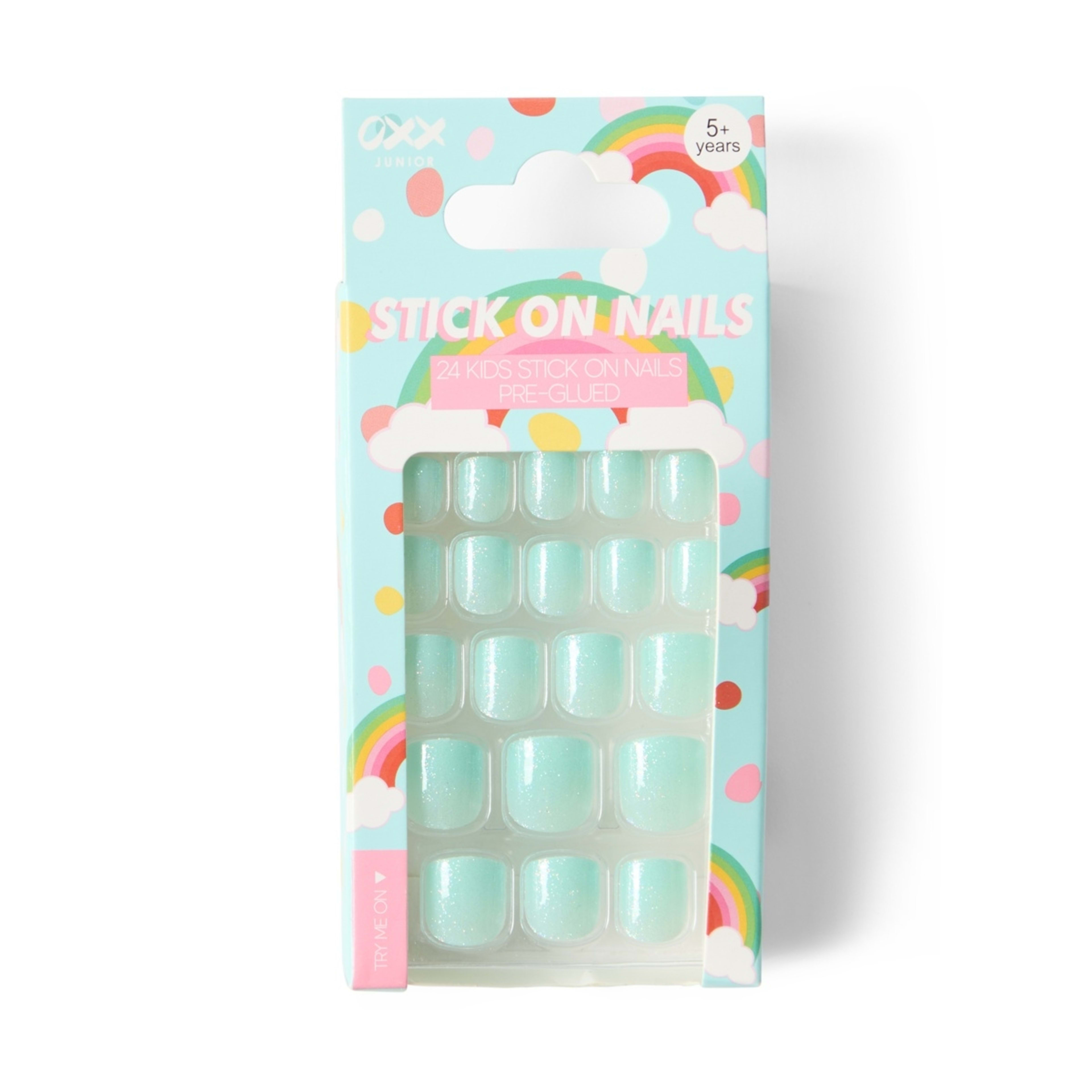 1 OXX Junior 24 Pack Kids Pre-Glued Stick-On Nails - Shimmer Mint
