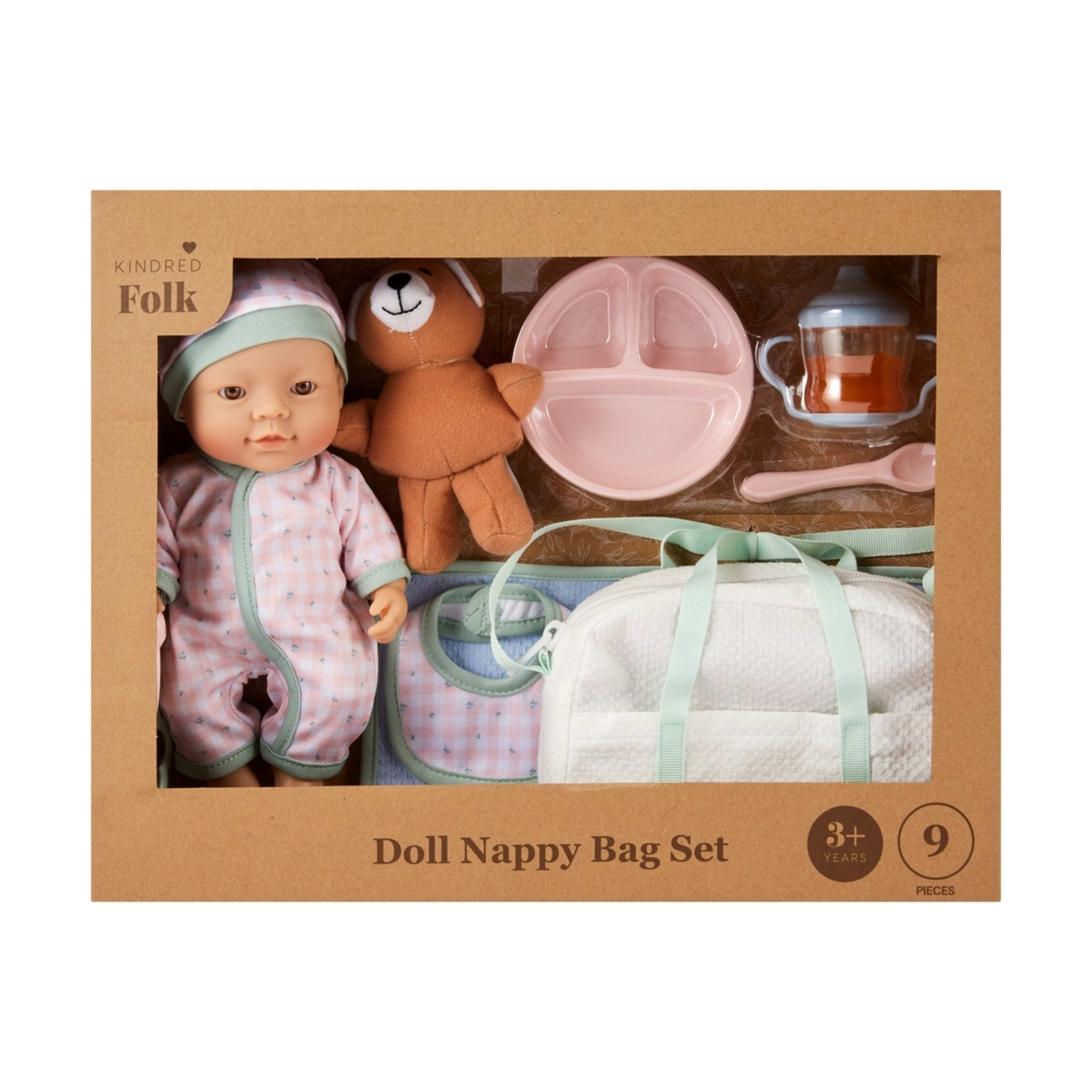 1 9 Piece Kindred Folk Doll Nappy Bag Set