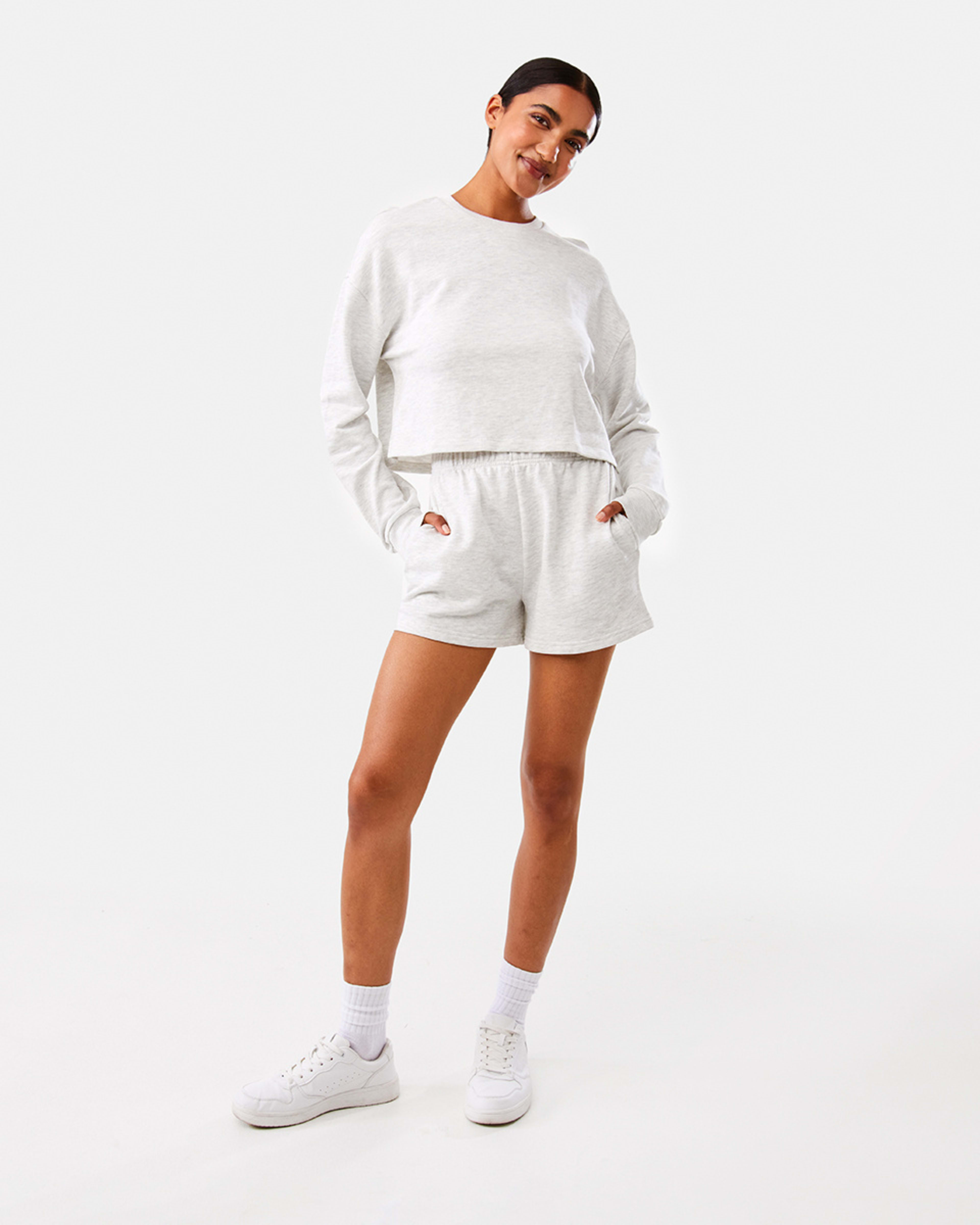 2 Active Womens Cropped Crew Neck Relaxed Sweatshirt White Marl, 2 of 10