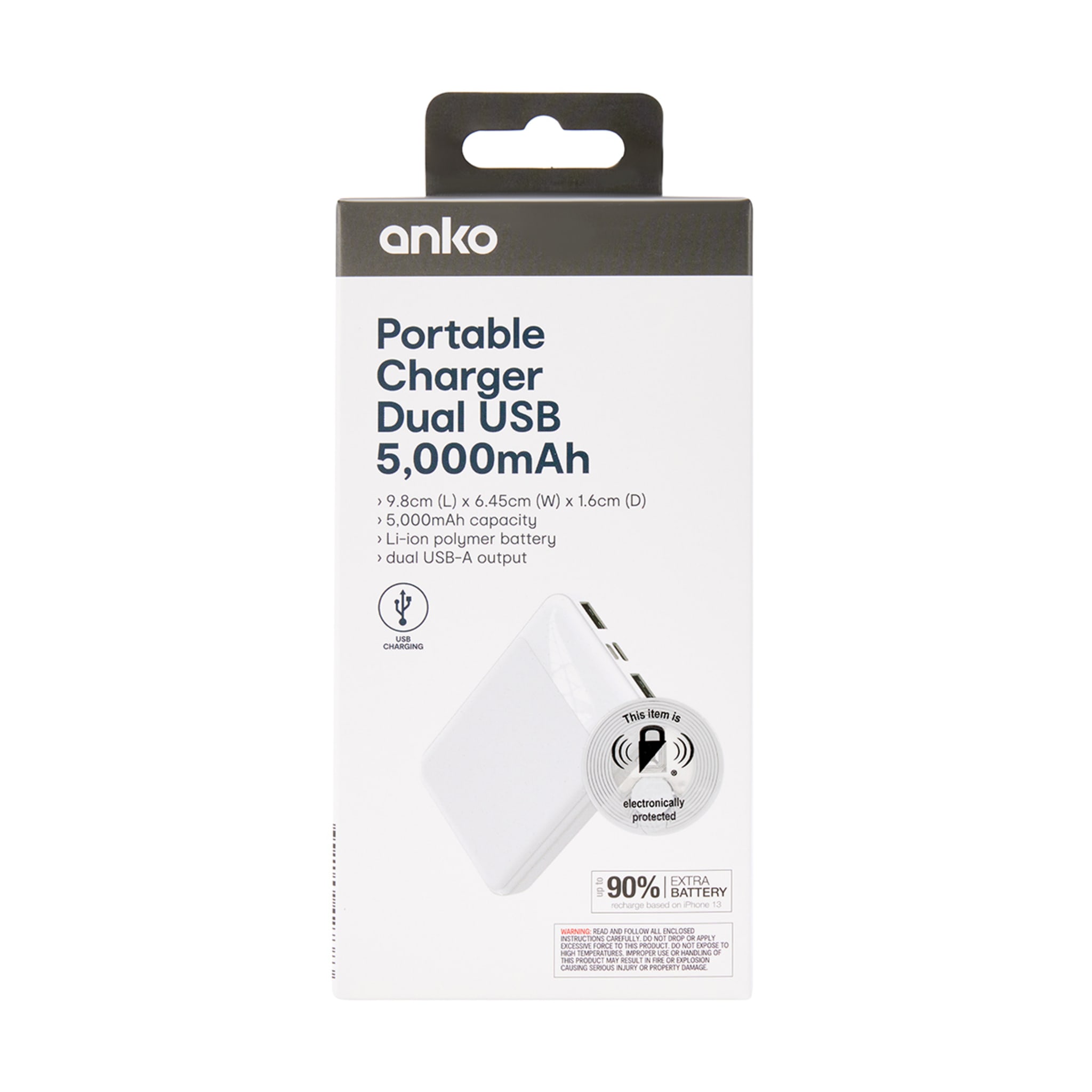 5000mAh Power Bank White Kmart