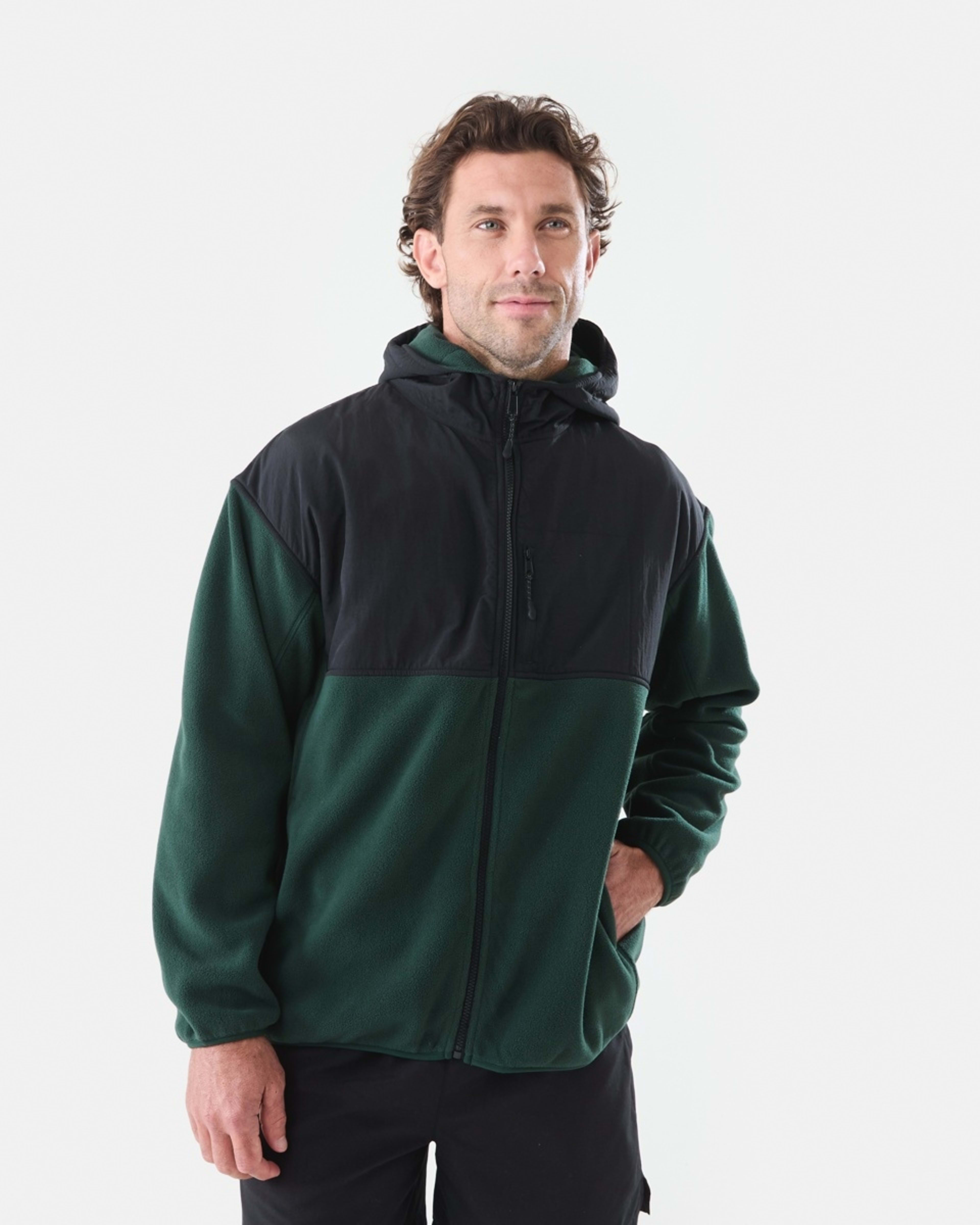 2 Active Mens Polar Fleece Full Zip Hoodie Hunt Green, 2 of 6