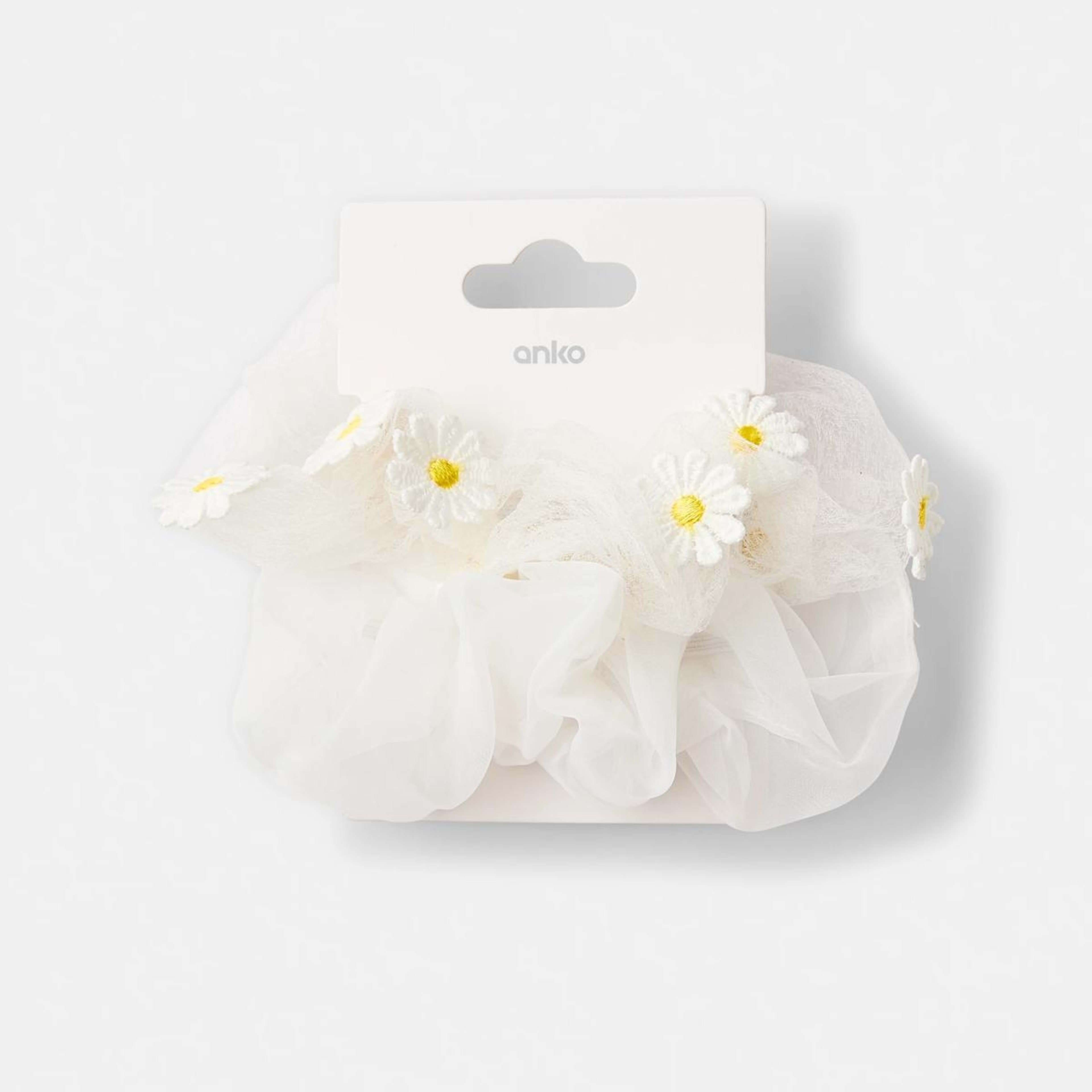 3 2 Pack Daisy Organza Hair Scrunchies - White, 3 of 4