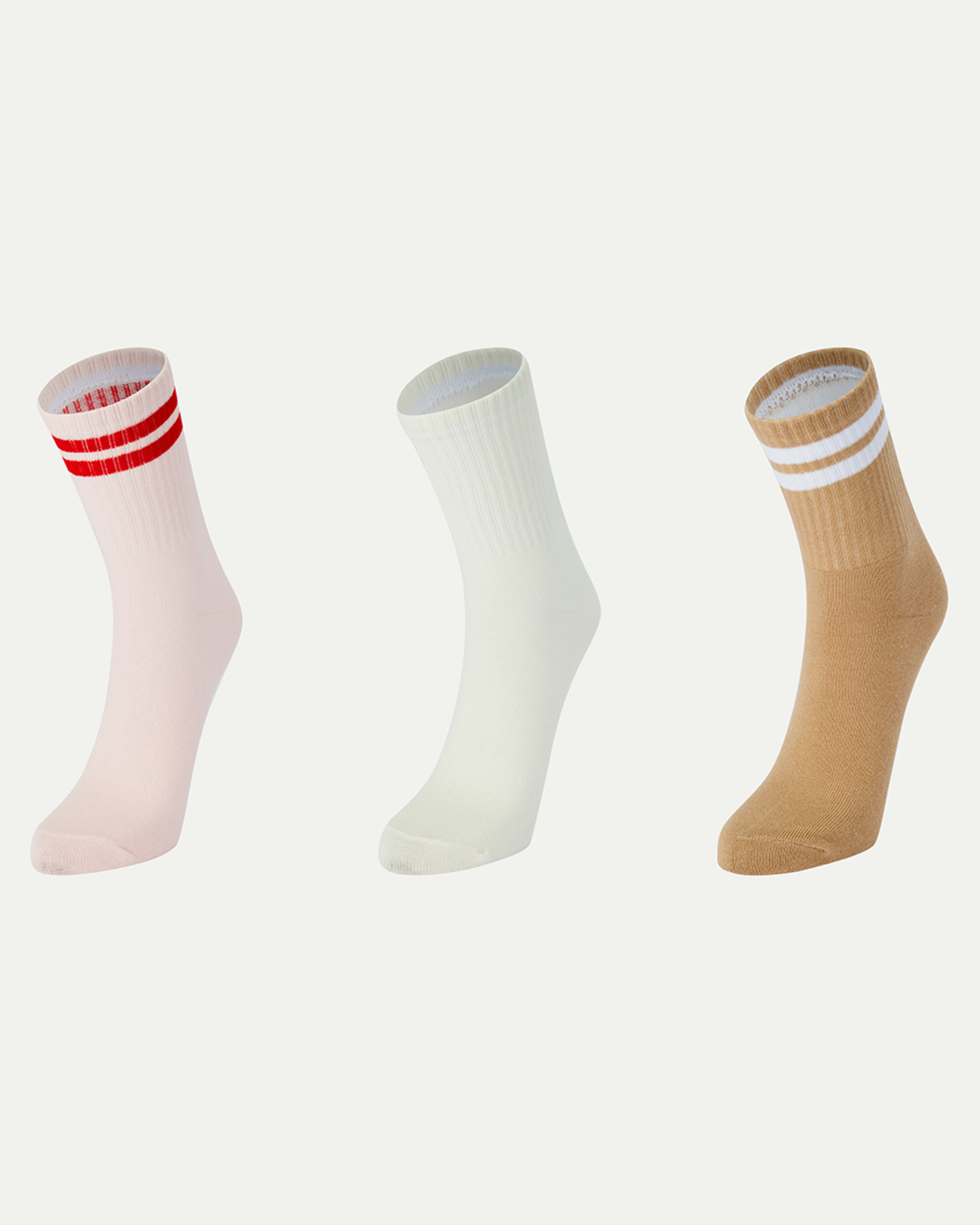 1 3 Pack Rib Quarter Crew Socks Strip Pink, 1 of 3
