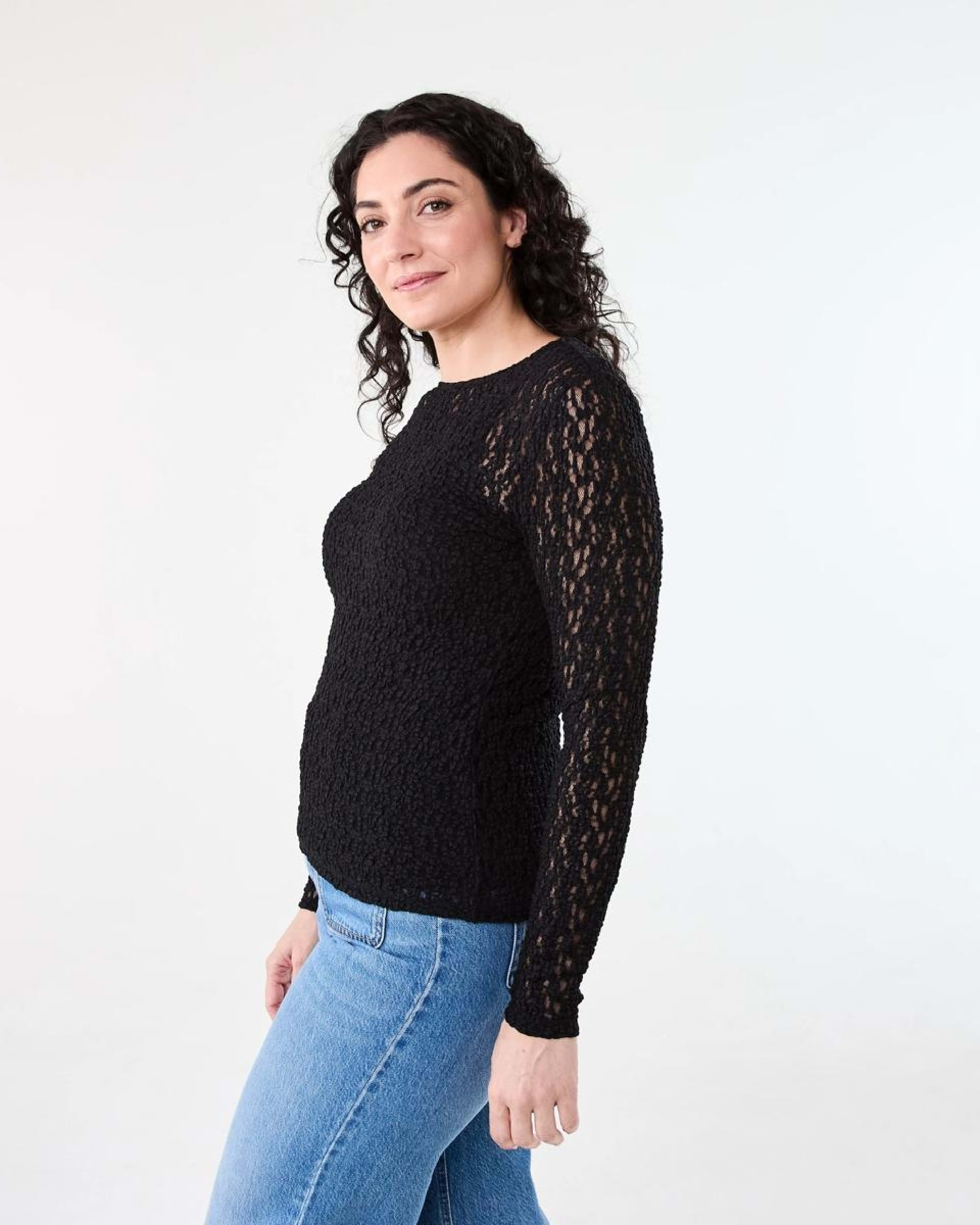 2 Long Sleeve Lace Top BLACK, 2 of 5