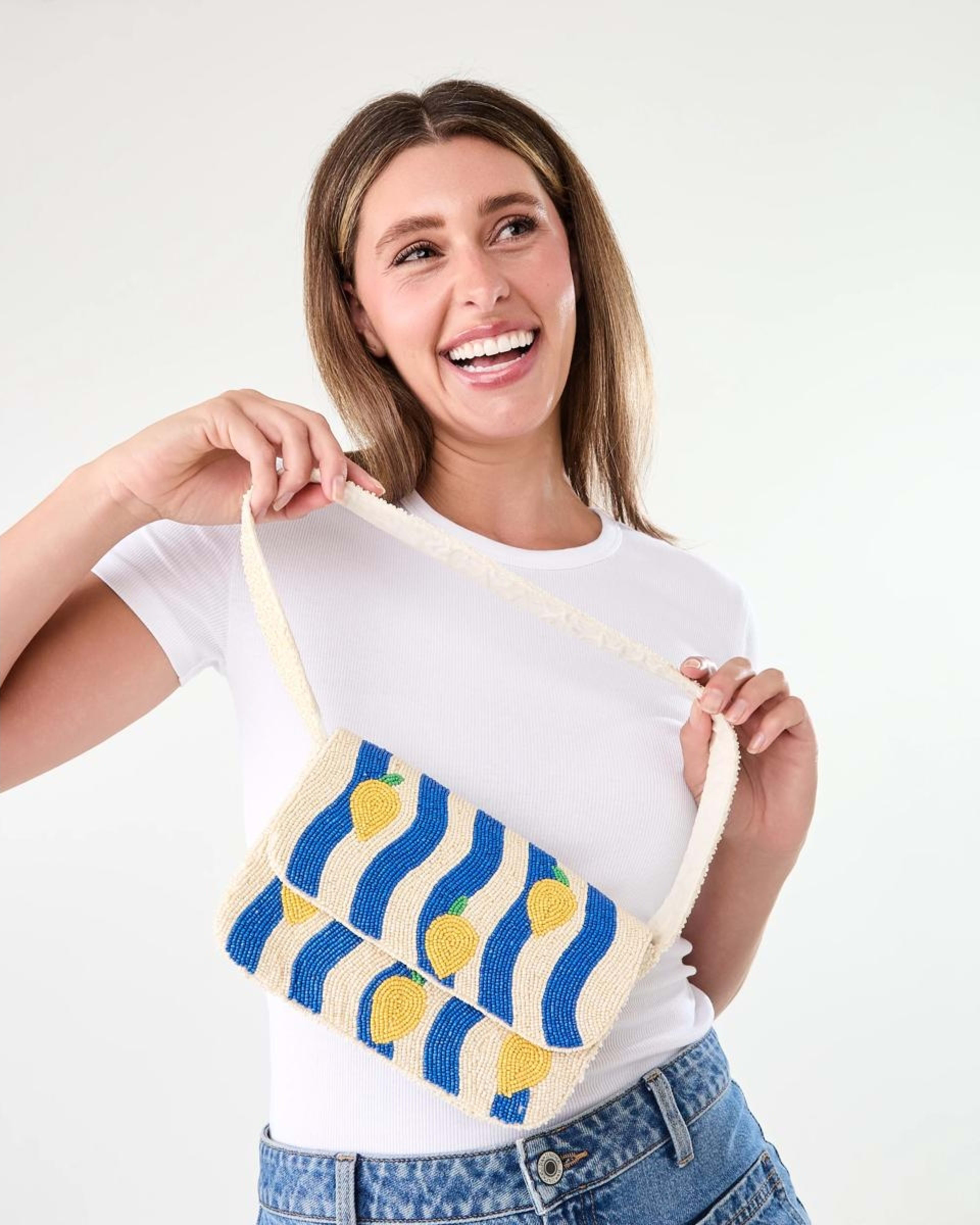 6 Beaded Shoulder Bag Lemon Strp, 6 of 6