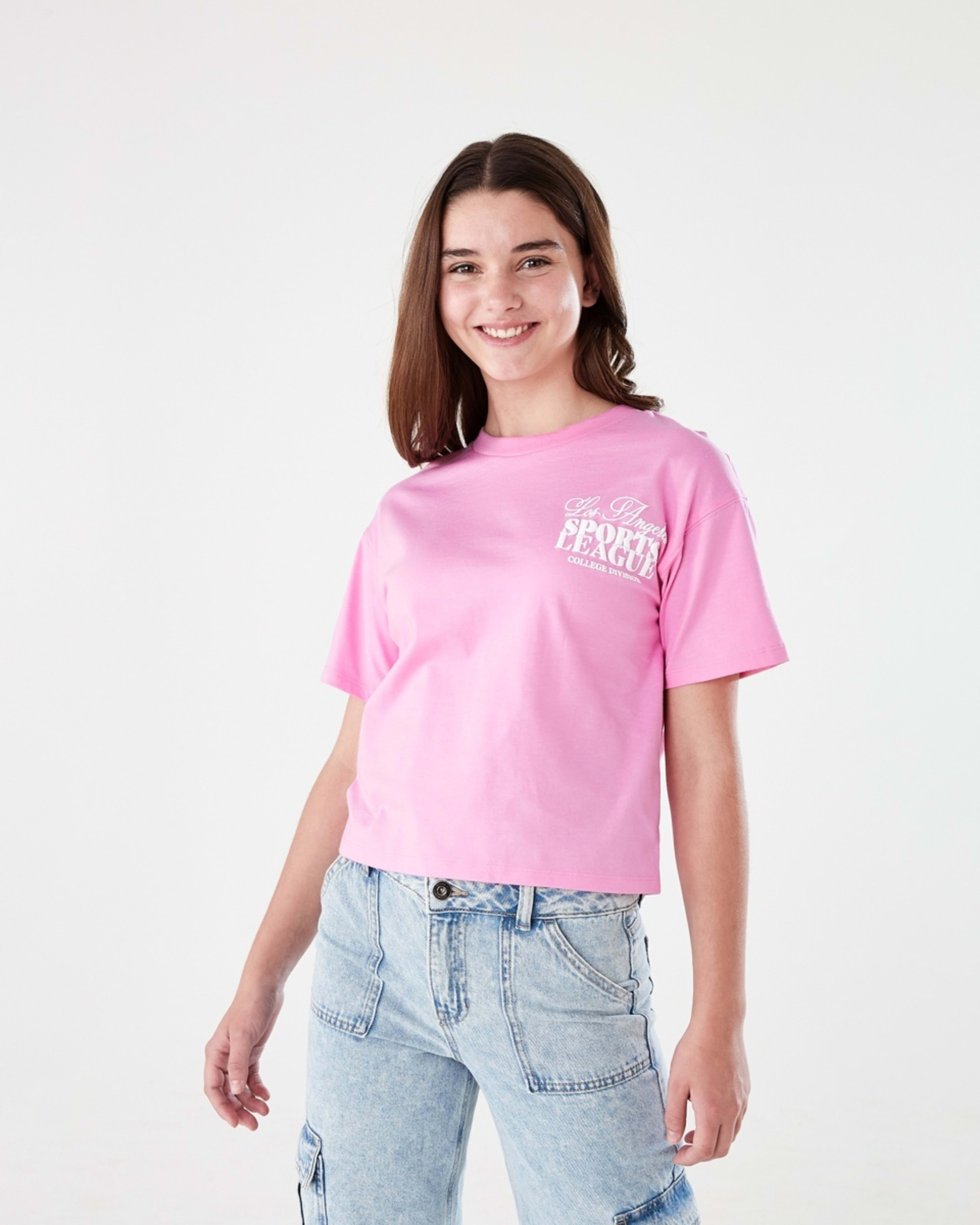 1 Short Sleeve Cropped Print T-shirt LA SPORTS LEAGUE VIOLET PINK, 1 of 8