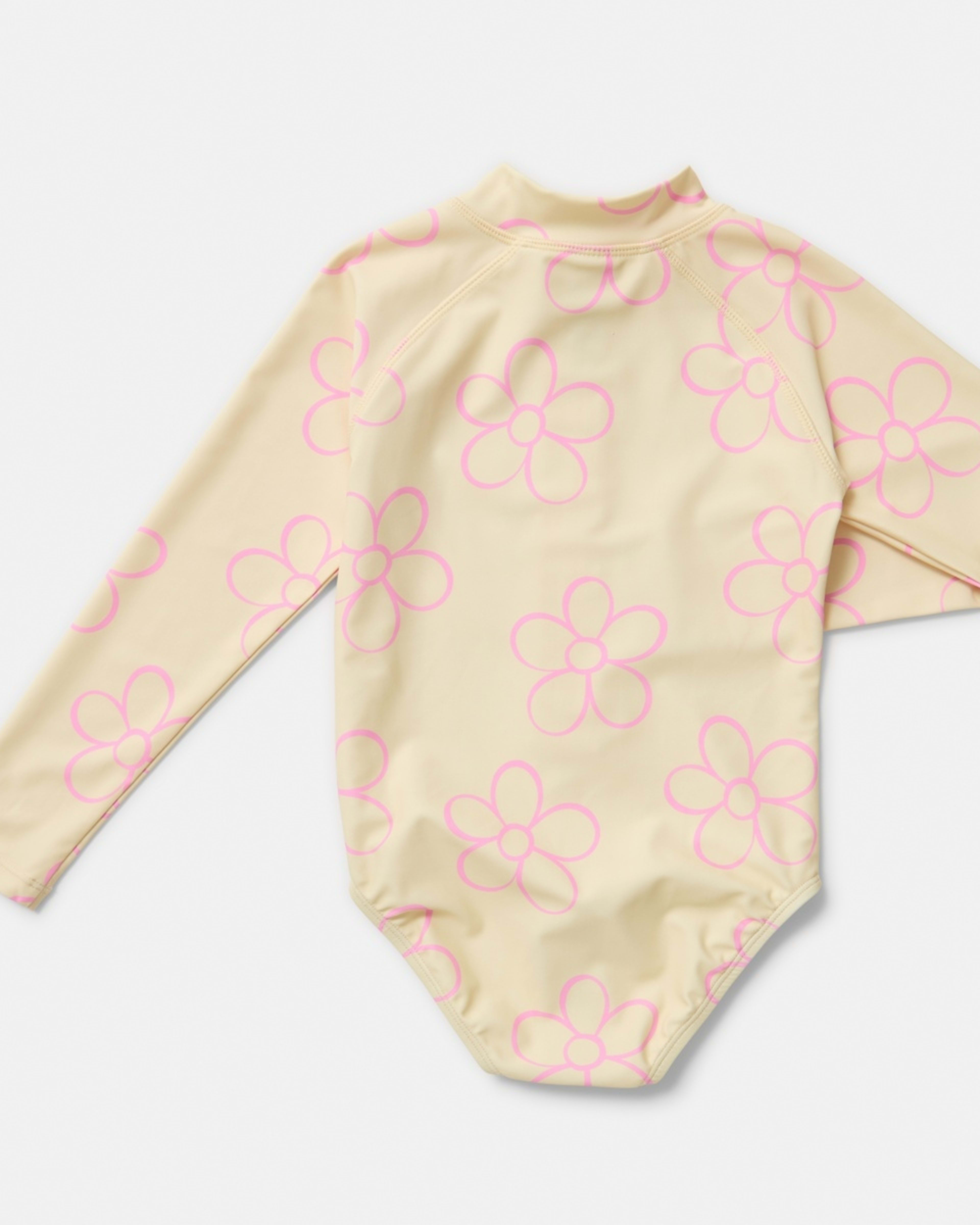 6 Long Sleeve One Piece Swimsuit OUTLINED DAISY BUTTER CREAM, 6 of 7