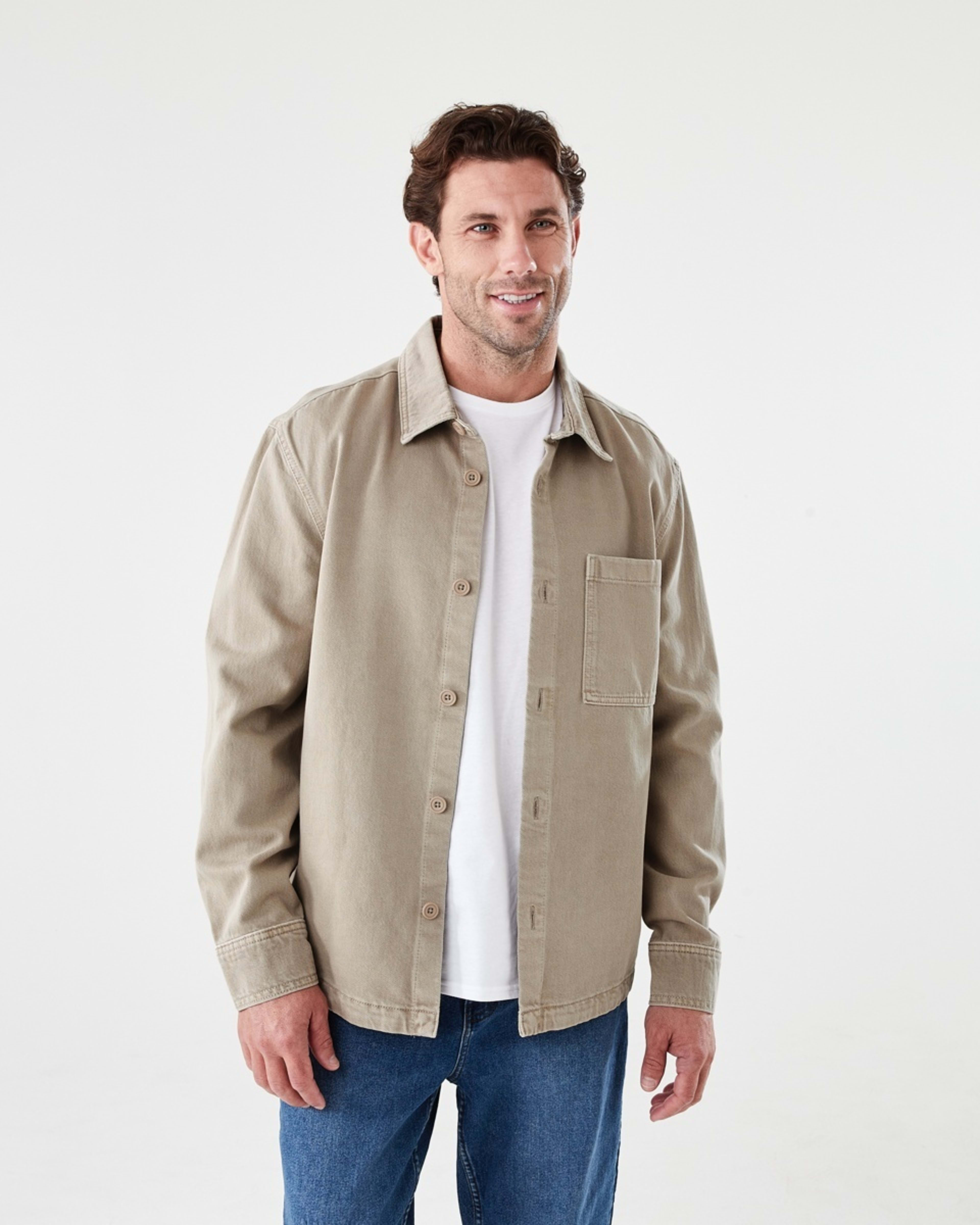 1 Long Sleeve Denim Overshirt WASHED BEIGE, 1 of 7