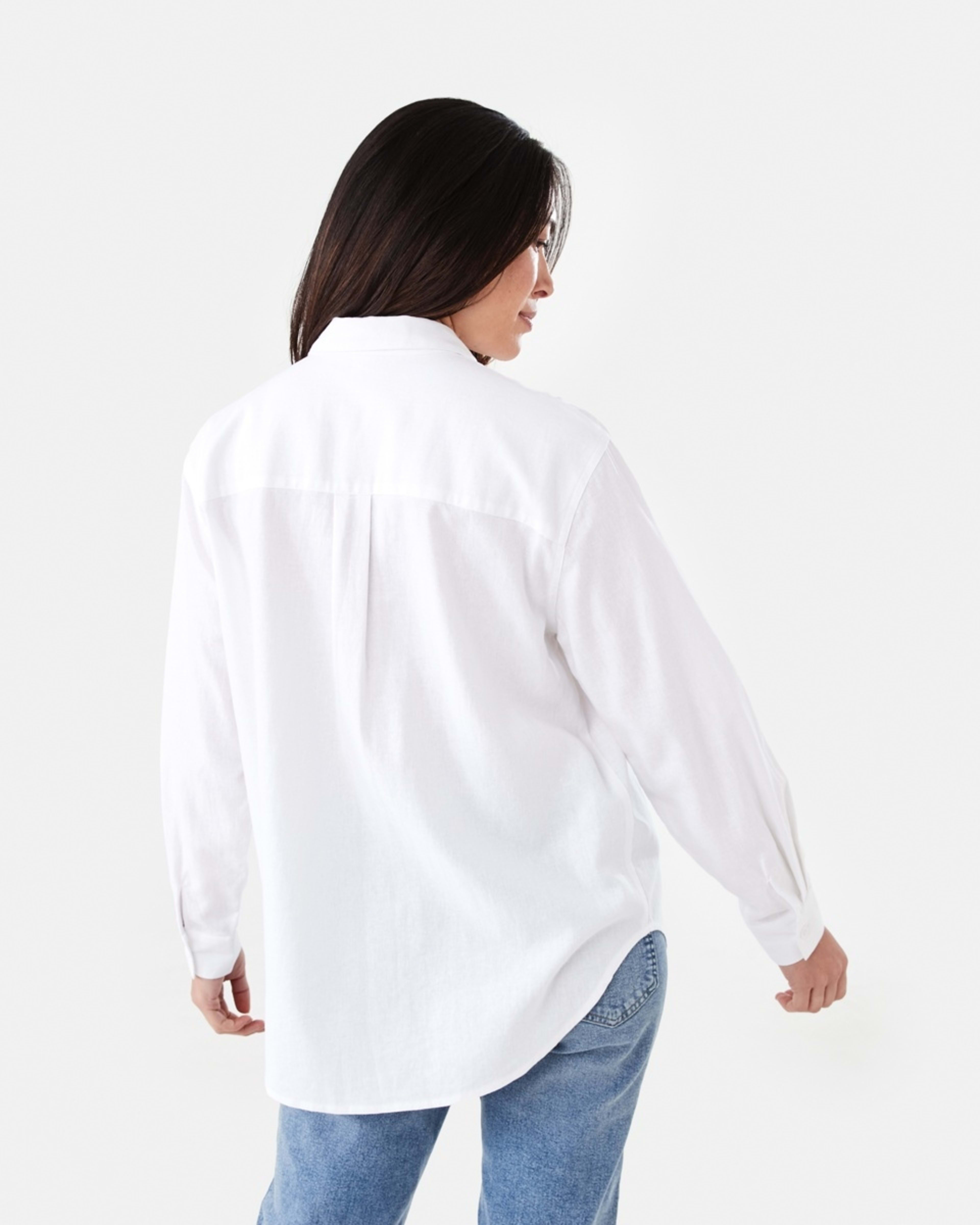 3 Long Sleeve Linen Blend Shirt WHITE, 3 of 6