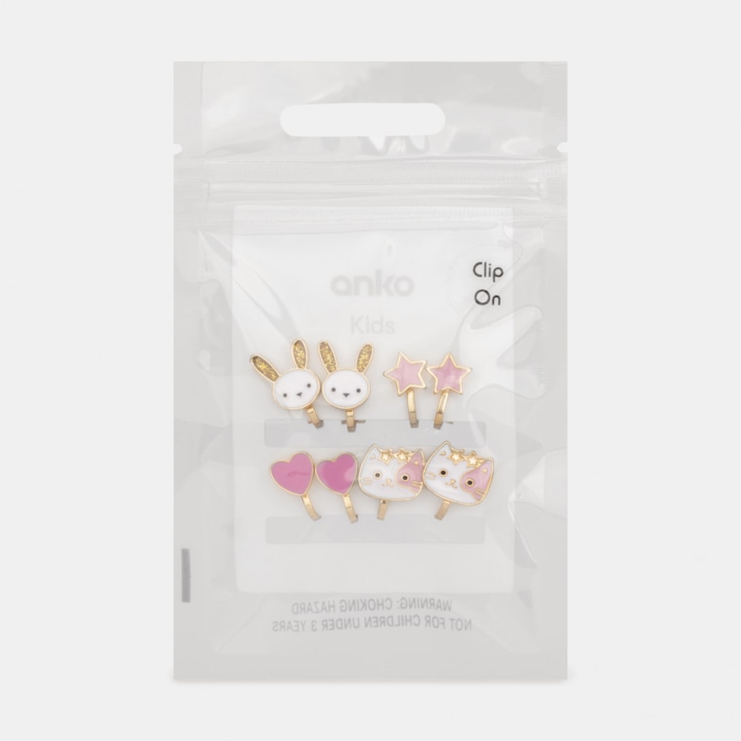4 Pack Clip On Earrings Cat & Bunny Kmart