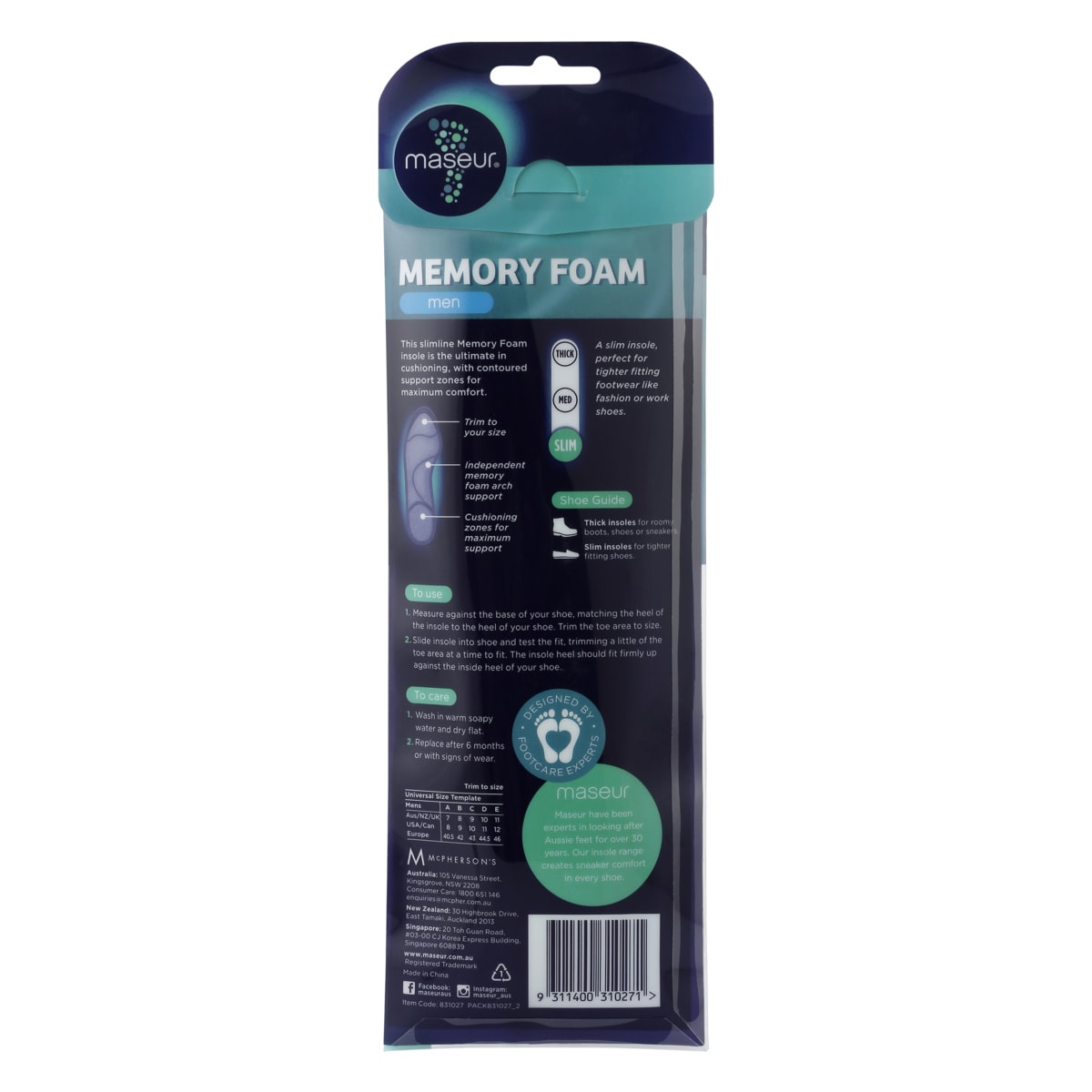 Footcare Maseur Memory Foam Insoles Kmart